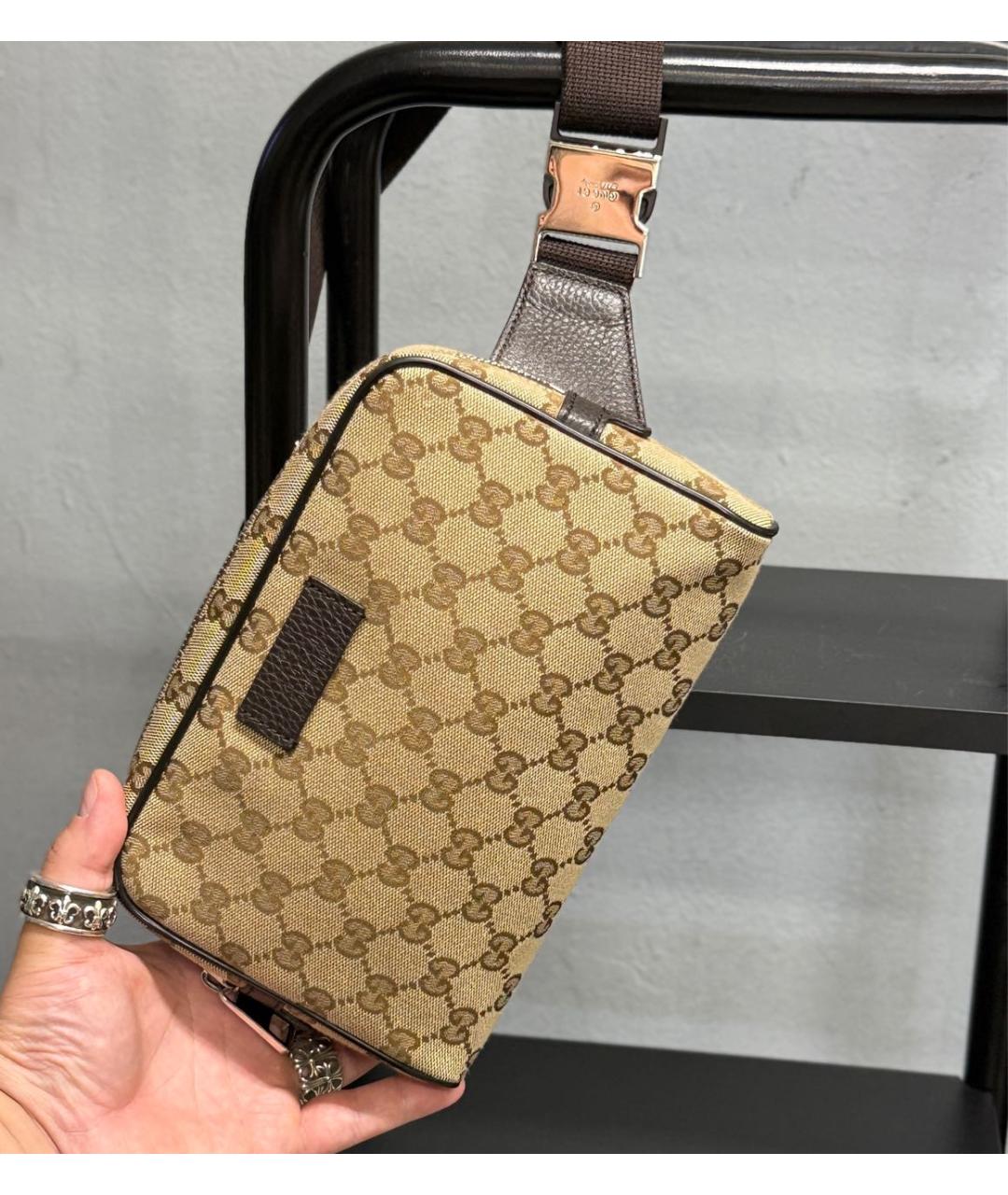 GUCCI Бежевая хлопковая поясная сумка, фото 8