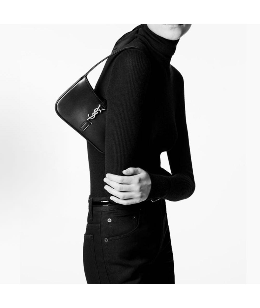 SAINT LAURENT Черная кожаная сумка с короткими ручками, фото 5