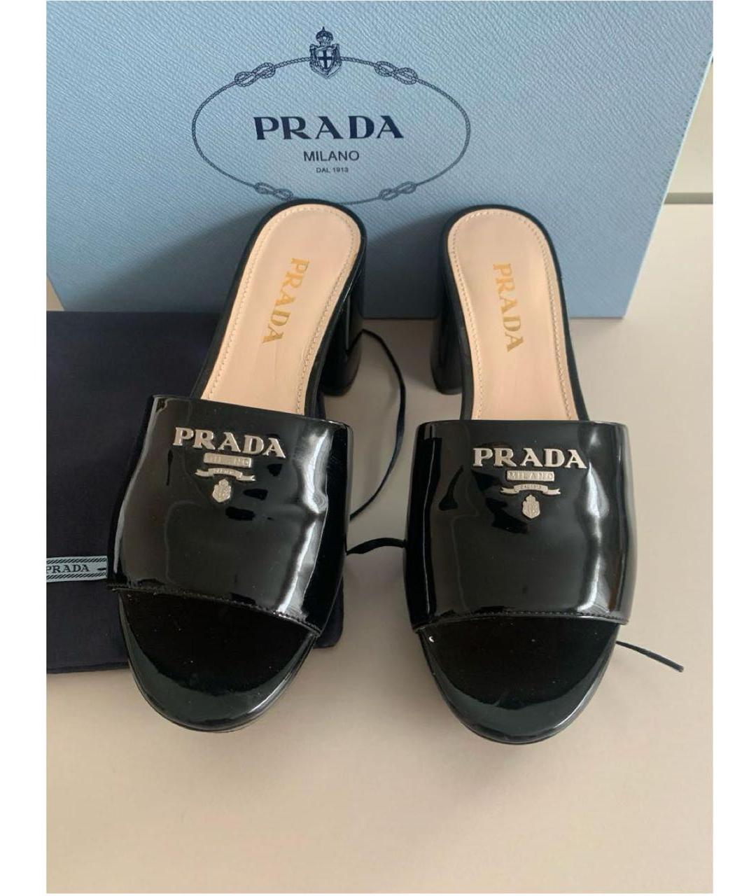 PRADA Черные мюли из лакированной кожи, фото 2