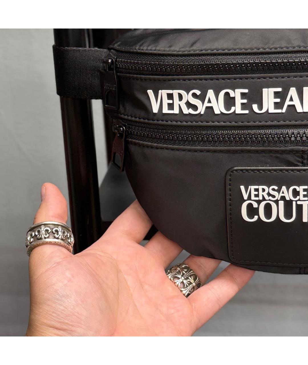 VERSACE JEANS COUTURE Черная синтетическая поясная сумка, фото 5