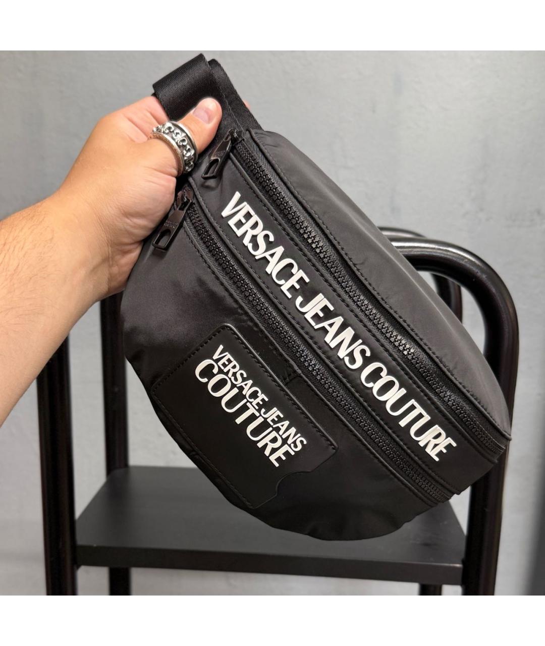 VERSACE JEANS COUTURE Черная синтетическая поясная сумка, фото 4