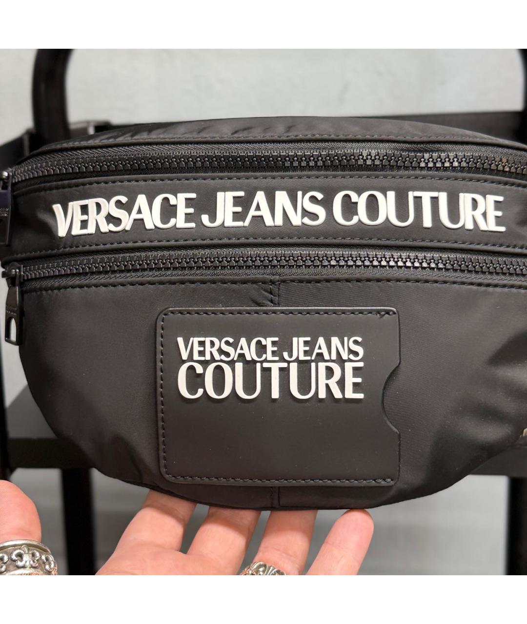 VERSACE JEANS COUTURE Черная синтетическая поясная сумка, фото 3