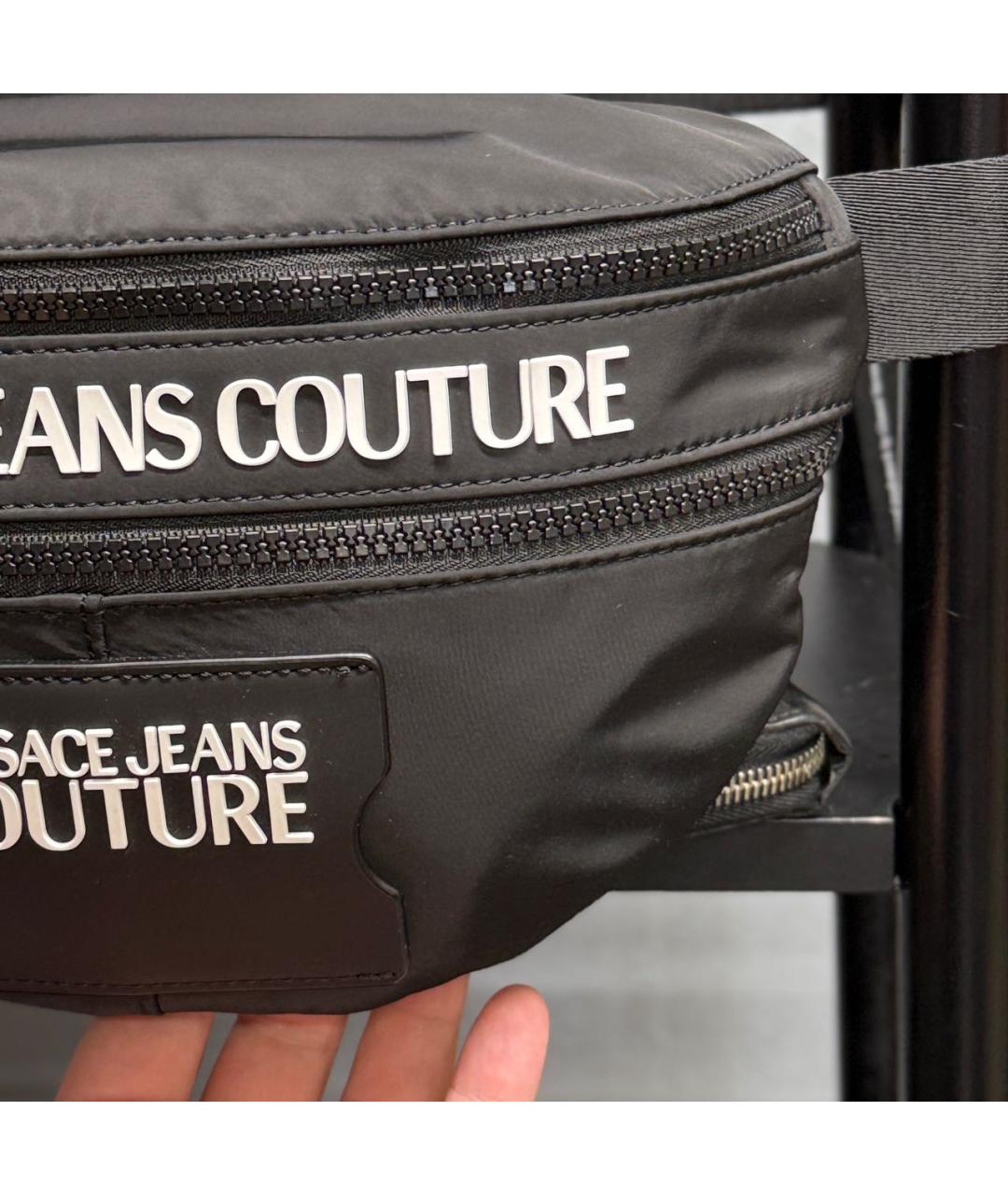 VERSACE JEANS COUTURE Черная синтетическая поясная сумка, фото 6