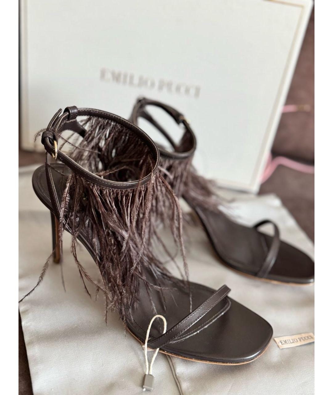 EMILIO PUCCI Коричневые кожаные босоножки, фото 2