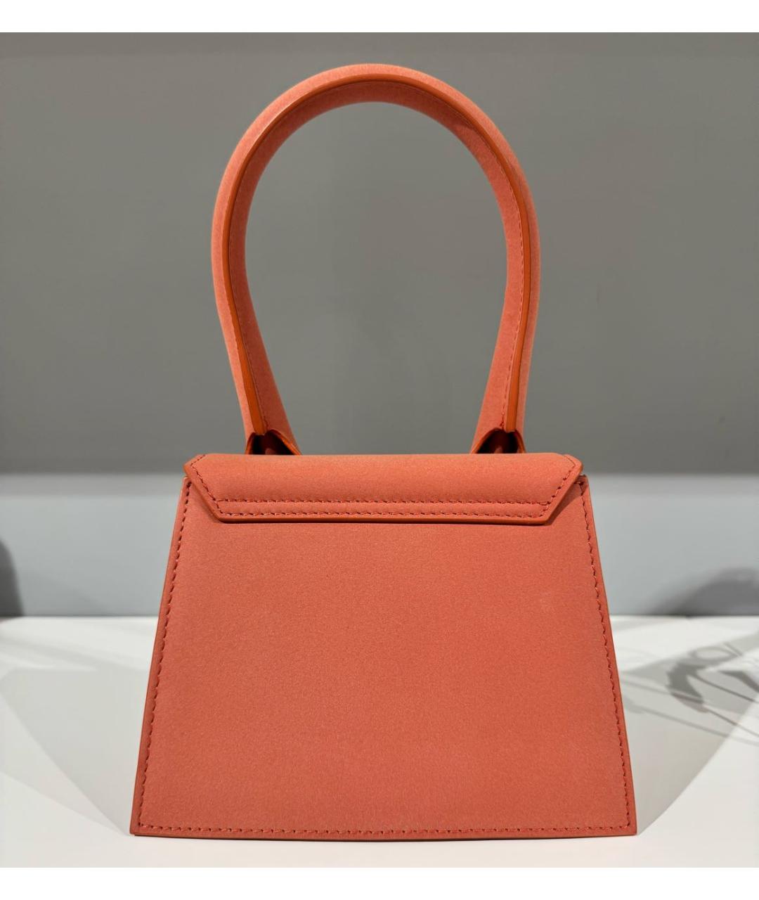 JACQUEMUS Оранжевая кожаная сумка с короткими ручками, фото 3