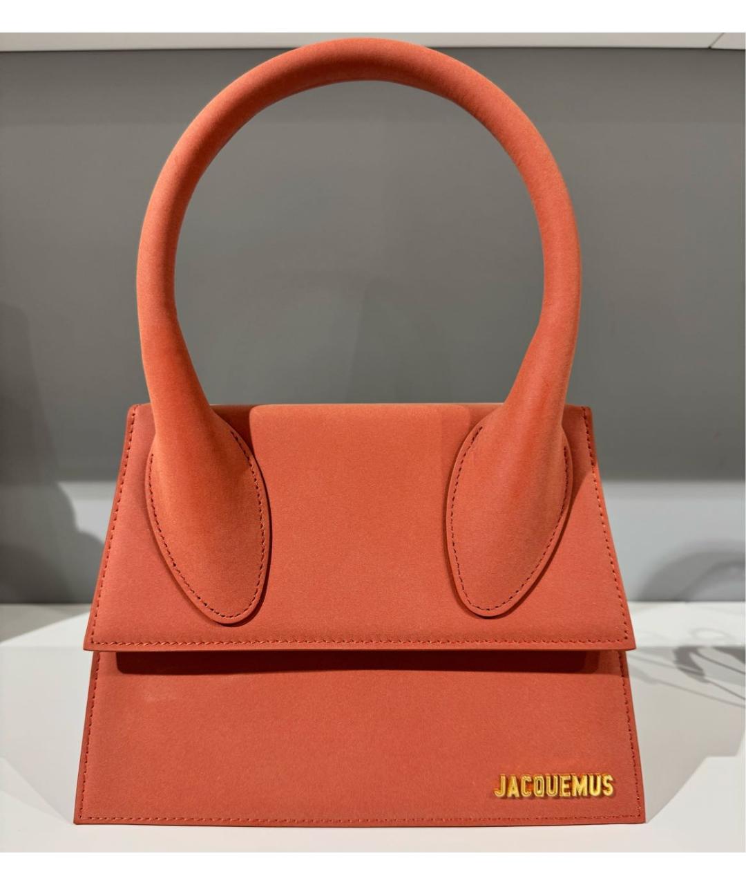 JACQUEMUS Оранжевая кожаная сумка с короткими ручками, фото 8