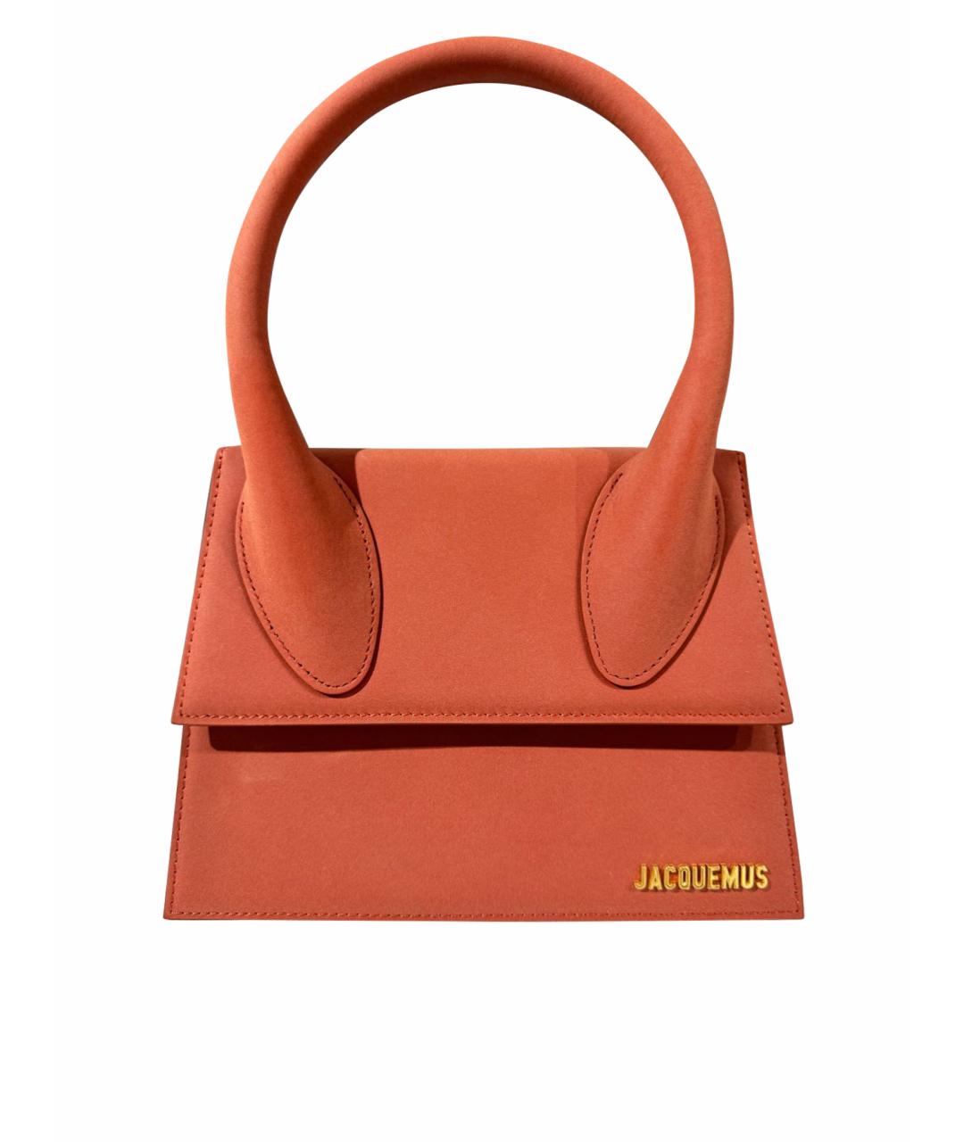 JACQUEMUS Оранжевая кожаная сумка с короткими ручками, фото 1
