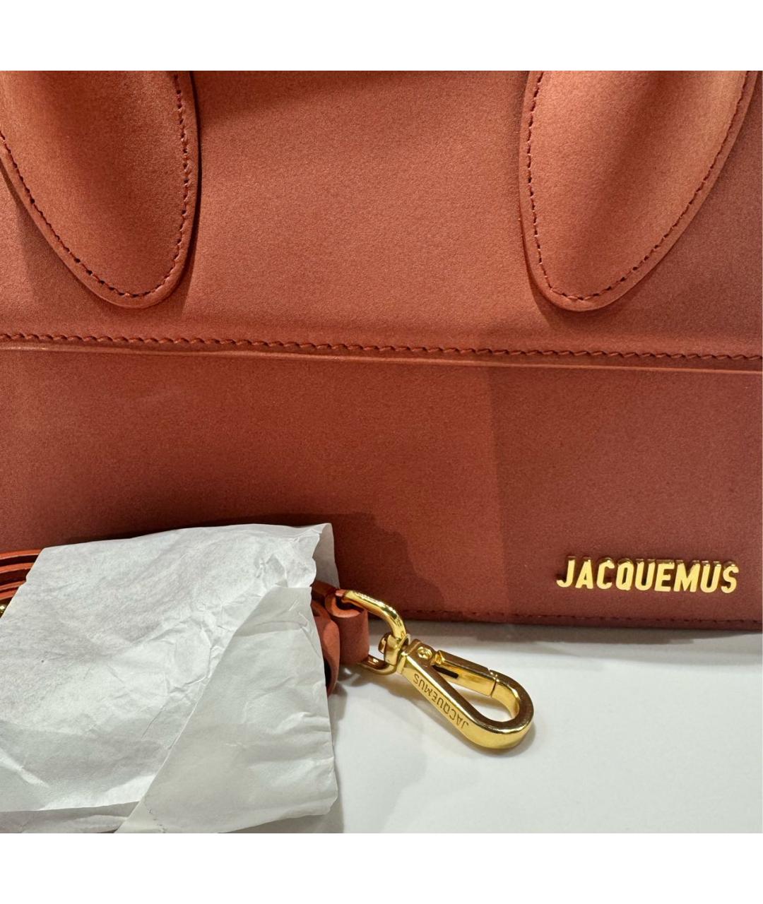 JACQUEMUS Оранжевая кожаная сумка с короткими ручками, фото 6