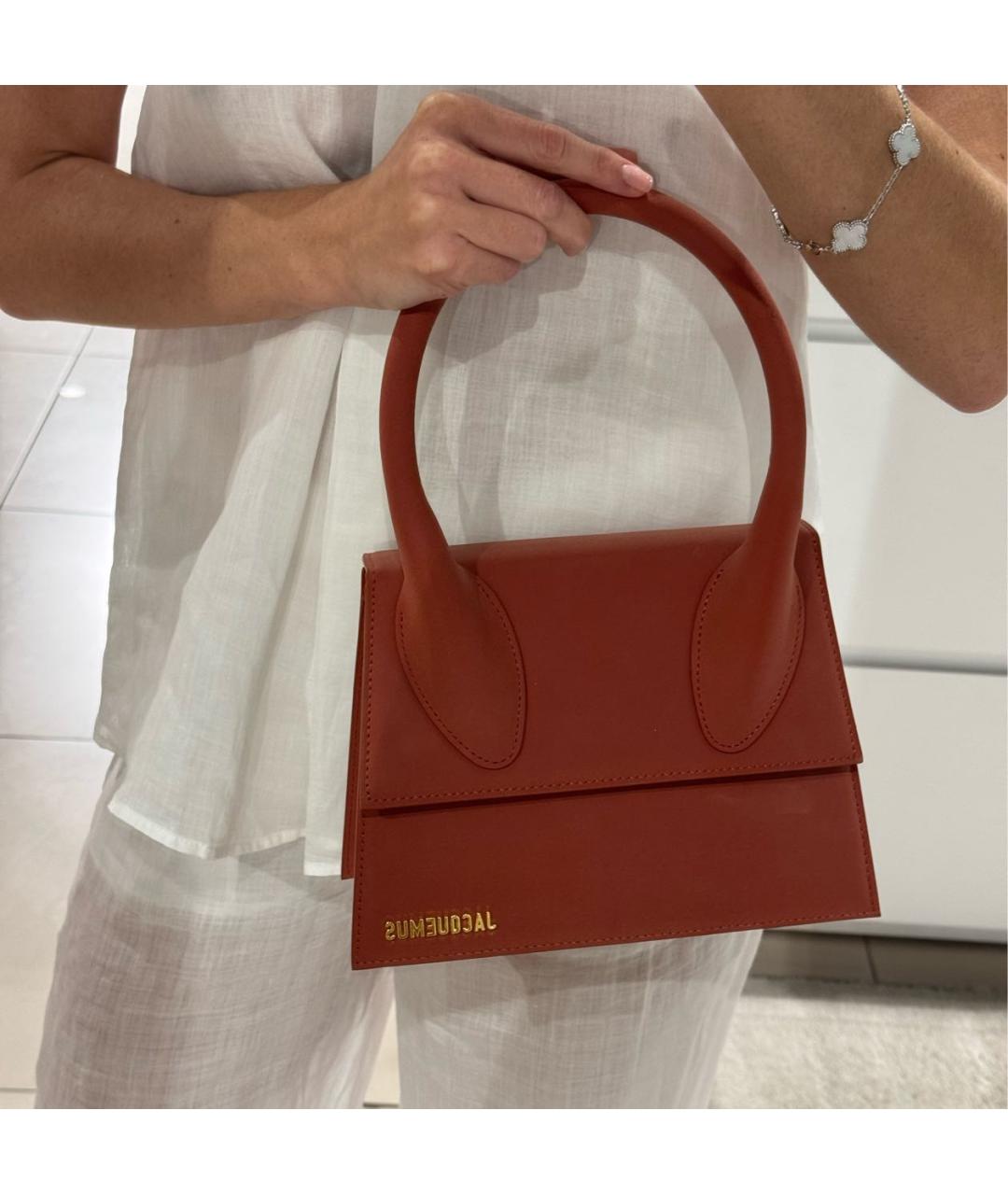 JACQUEMUS Оранжевая кожаная сумка с короткими ручками, фото 7