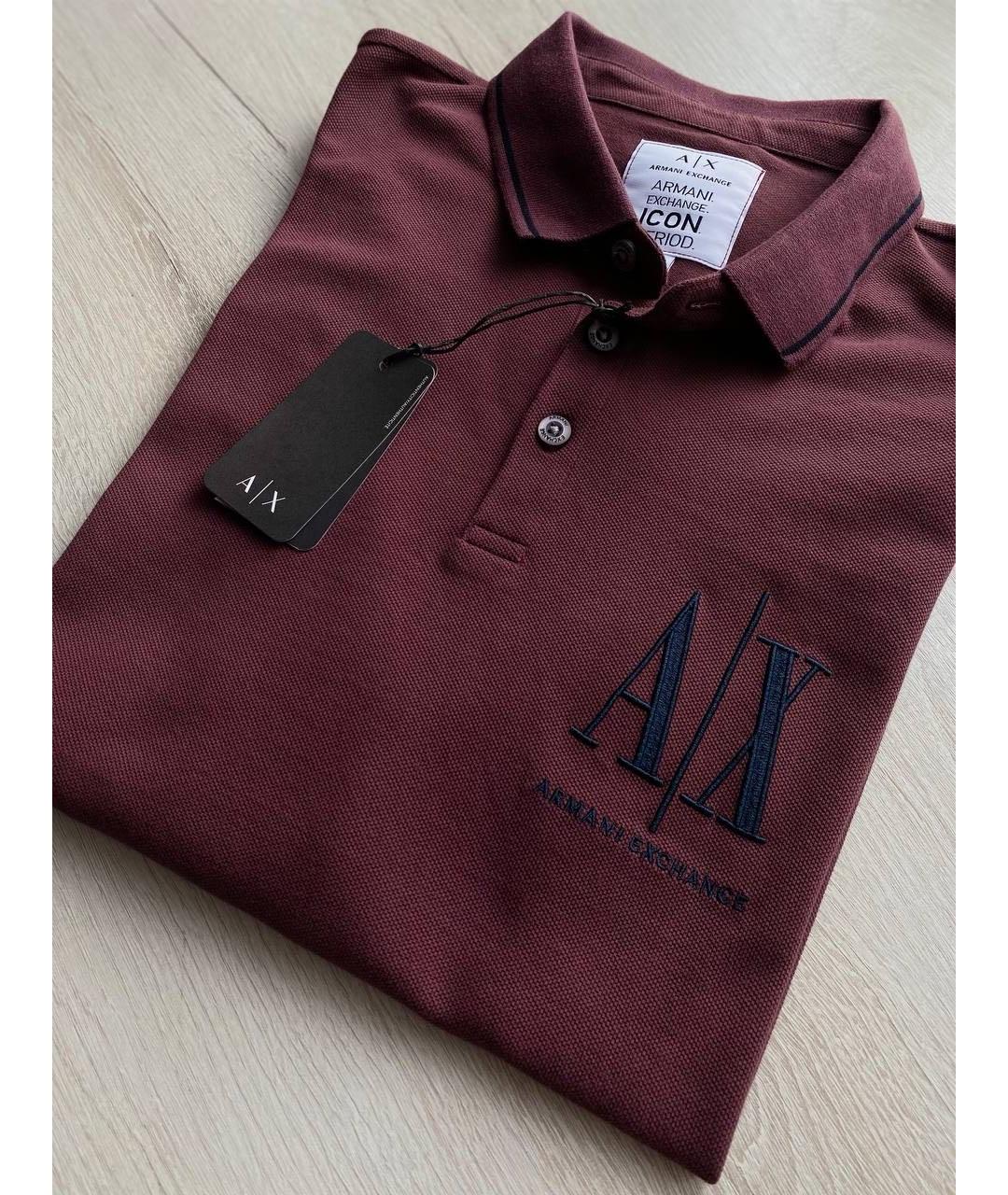 ARMANI EXCHANGE Бордовое хлопковое поло с коротким рукавом, фото 3