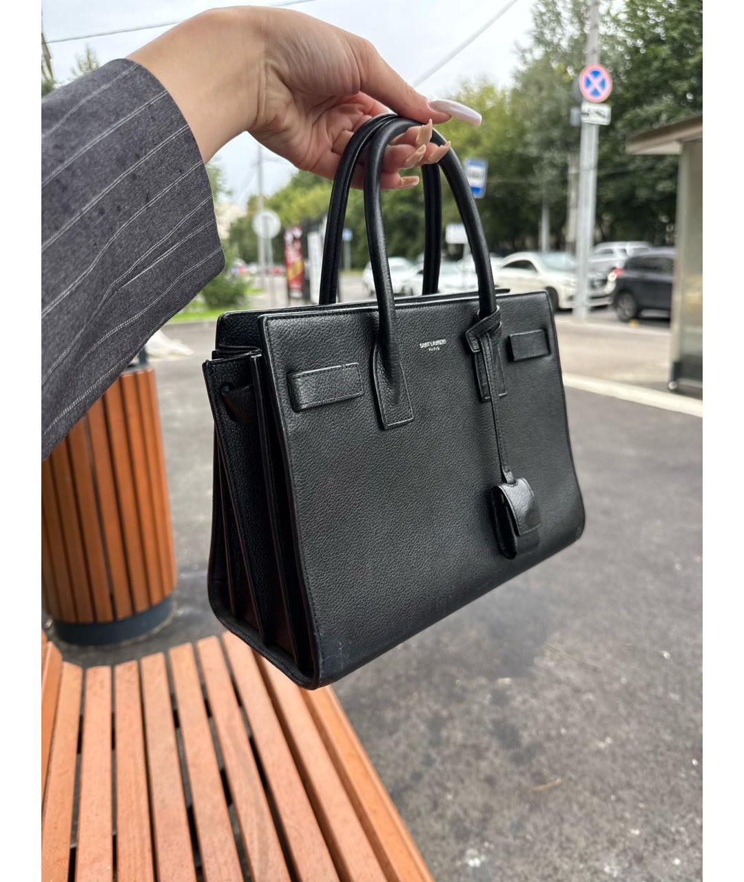 SAINT LAURENT Черная кожаная сумка через плечо, фото 2