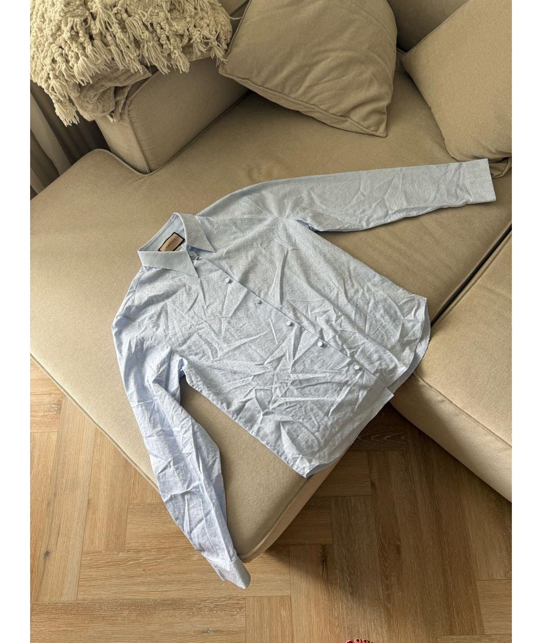 GUCCI Голубая хлопковая классическая рубашка, фото 4