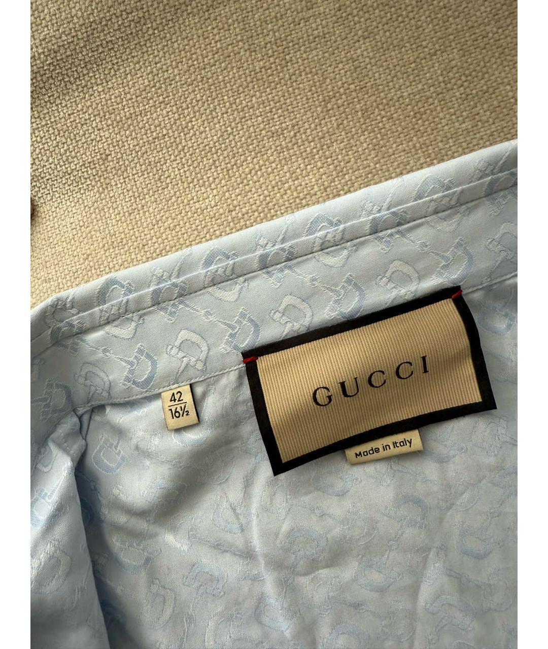 GUCCI Голубая хлопковая классическая рубашка, фото 2