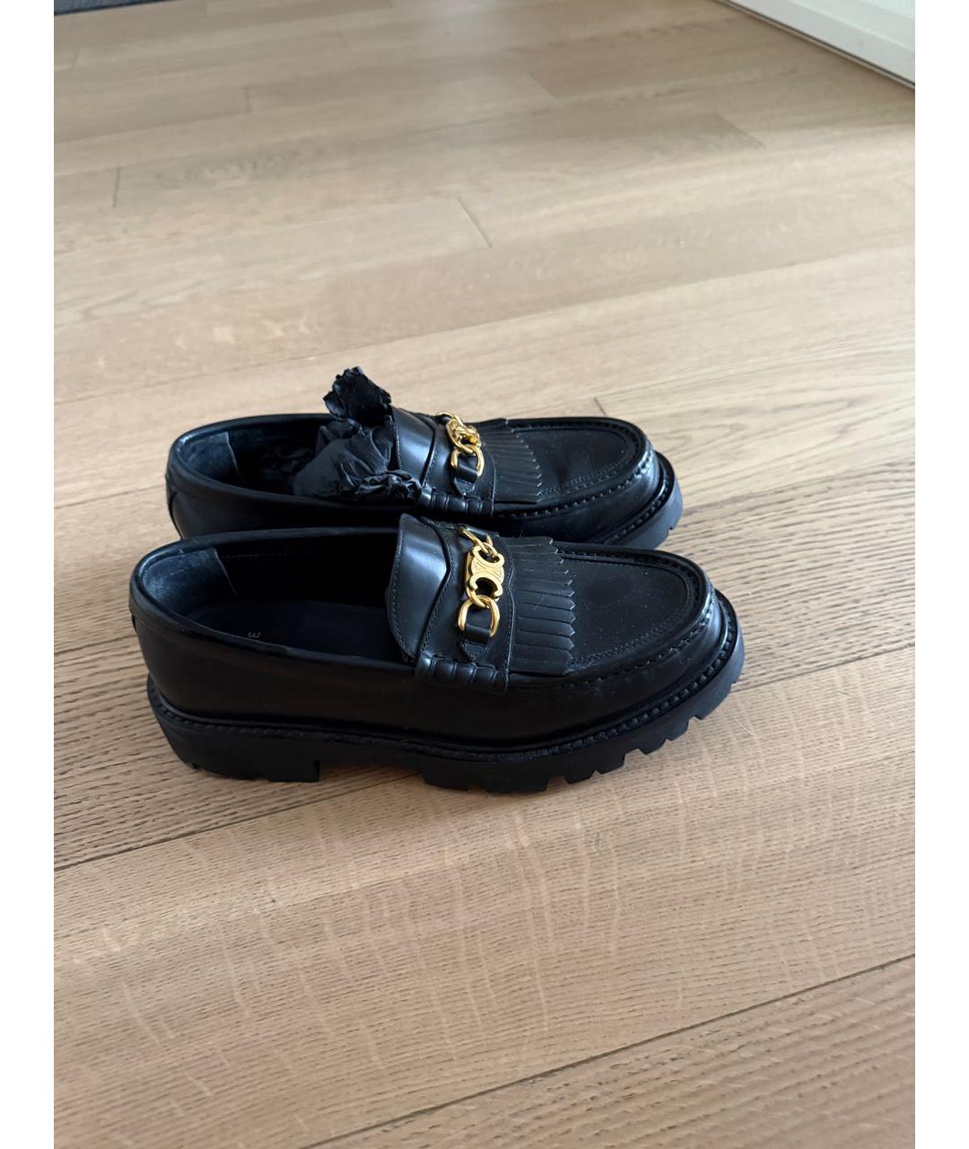 CELINE Черные кожаные лоферы, фото 3