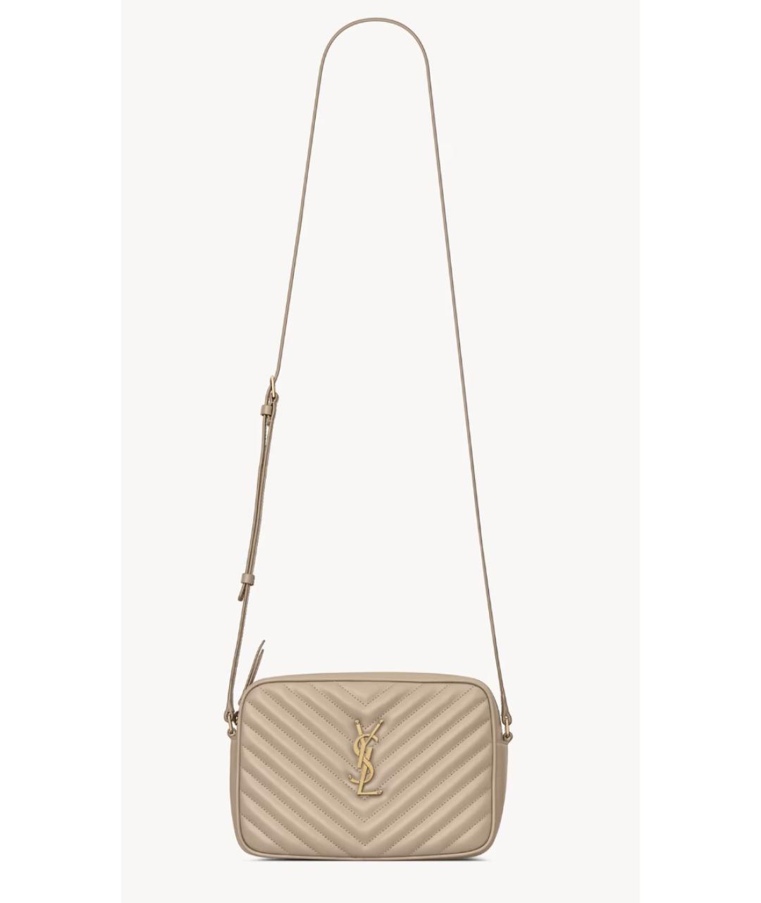 SAINT LAURENT Бежевая кожаная сумка через плечо, фото 5