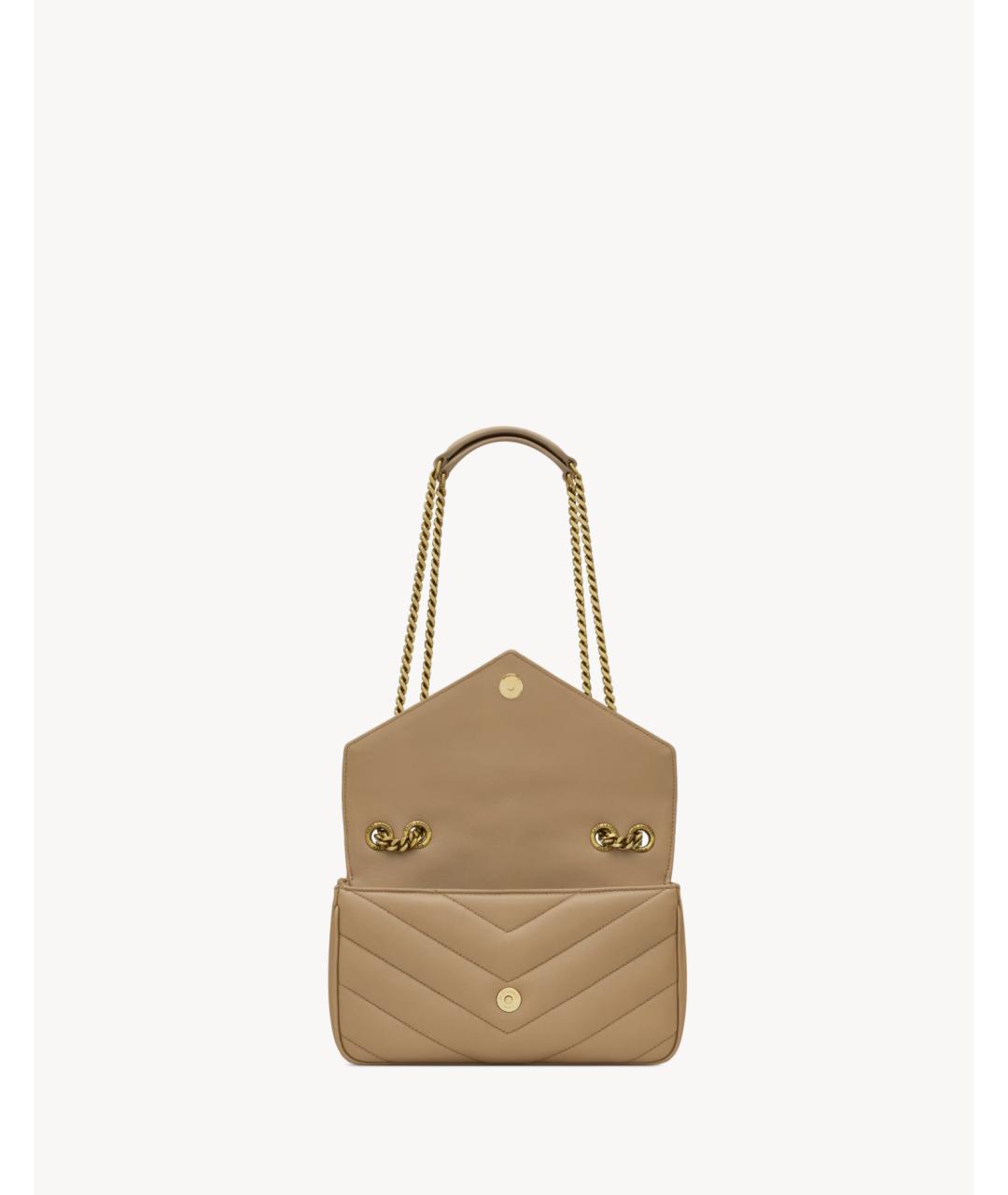 SAINT LAURENT Бежевая кожаная сумка через плечо, фото 4