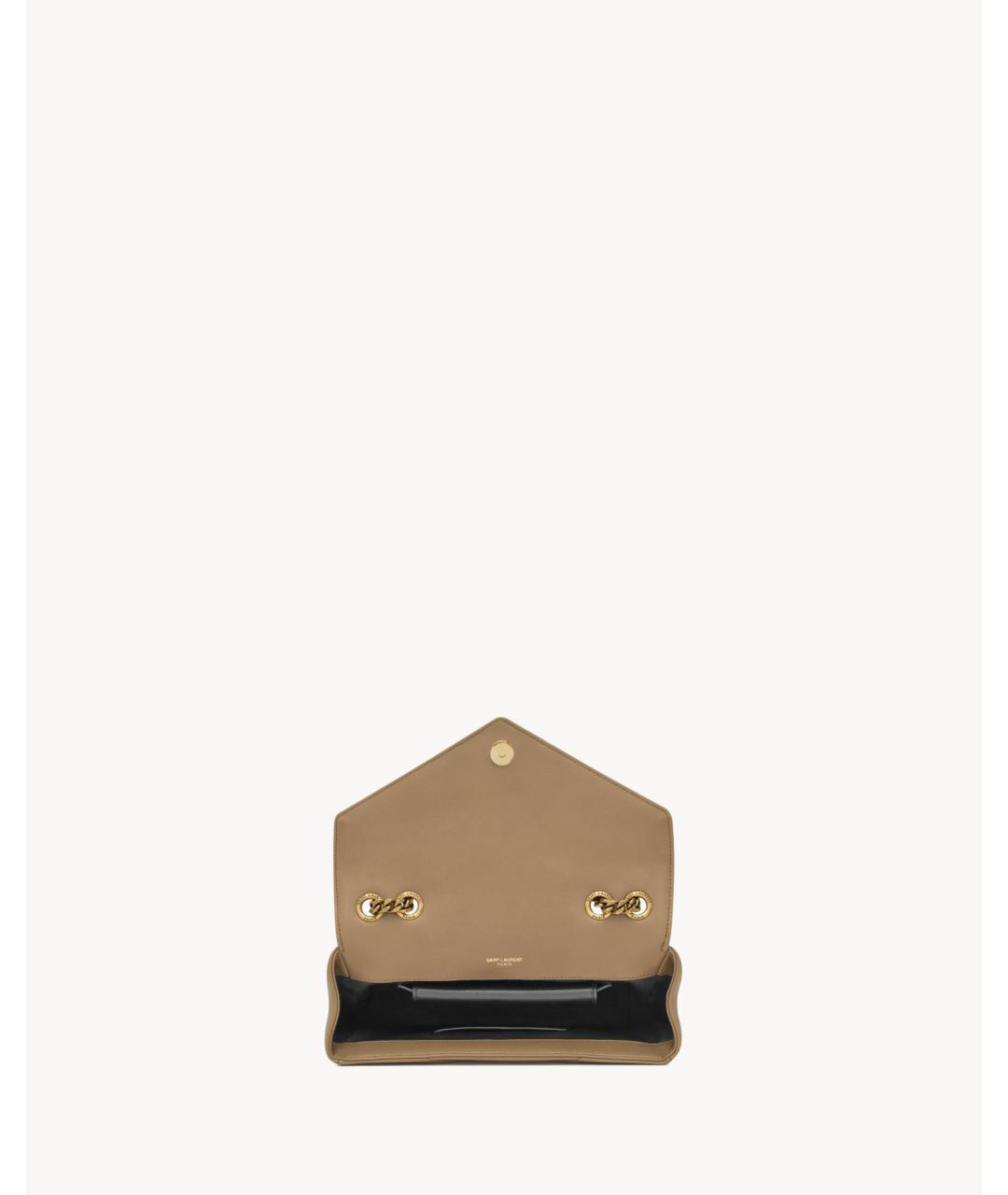 SAINT LAURENT Бежевая кожаная сумка через плечо, фото 5