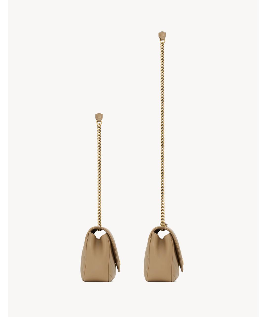 SAINT LAURENT Бежевая кожаная сумка через плечо, фото 3