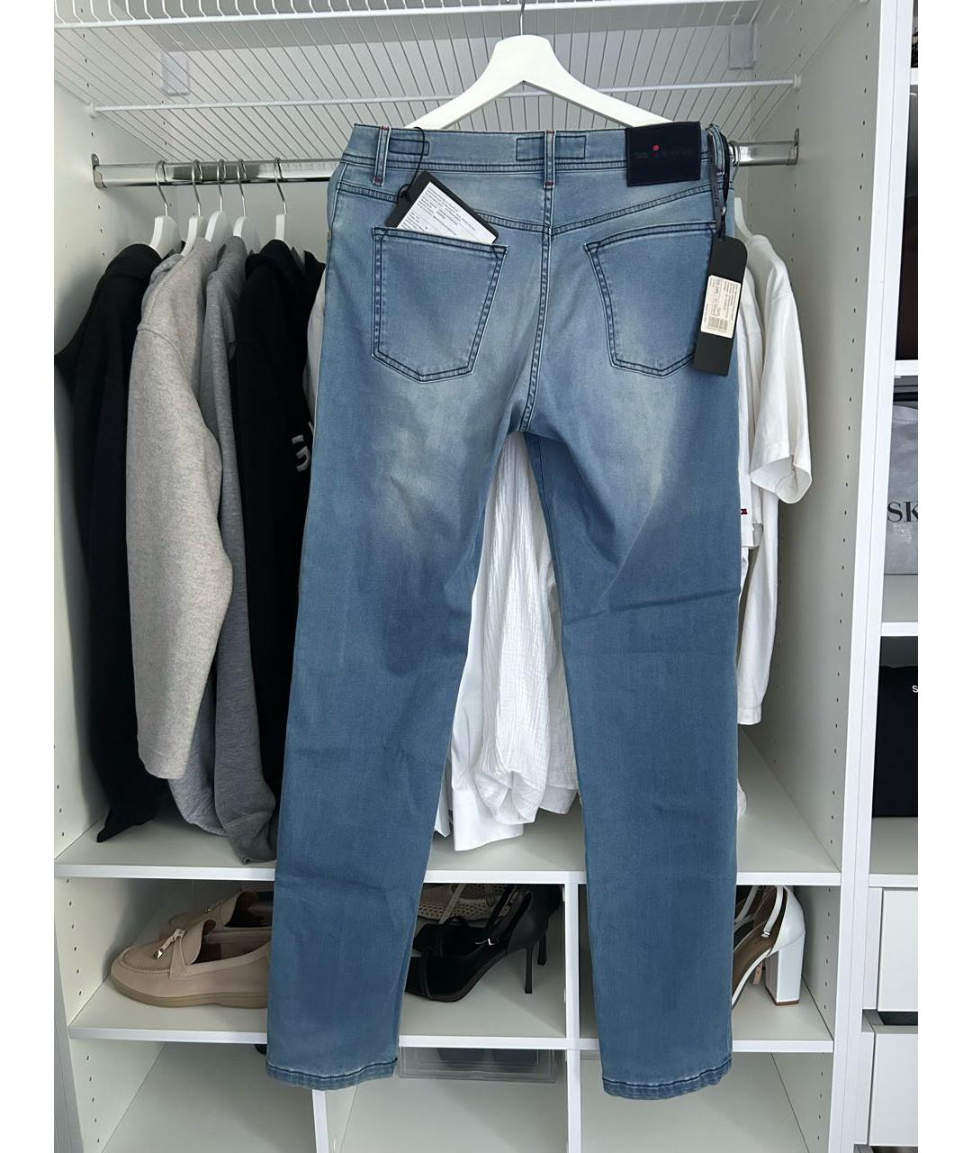 KITON Голубые хлопко-эластановые прямые джинсы, фото 2