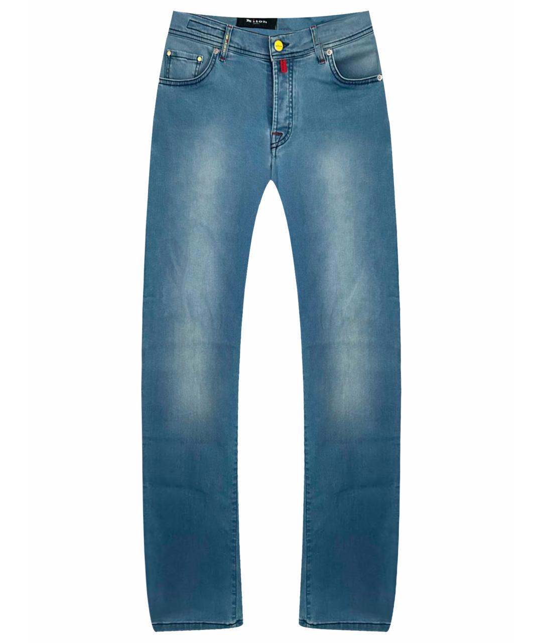 KITON Голубые хлопко-эластановые прямые джинсы, фото 1