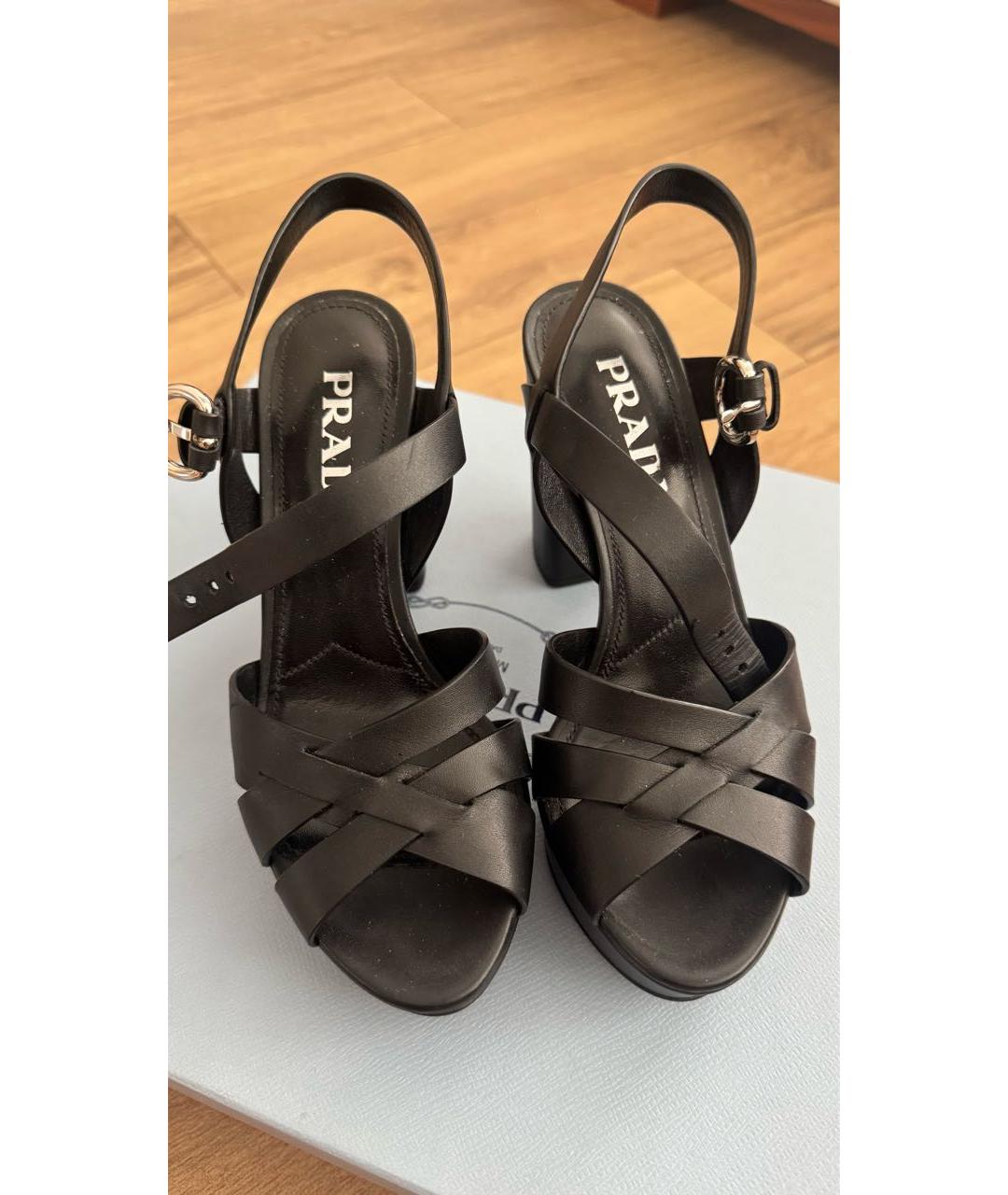 PRADA Черные кожаные босоножки, фото 3
