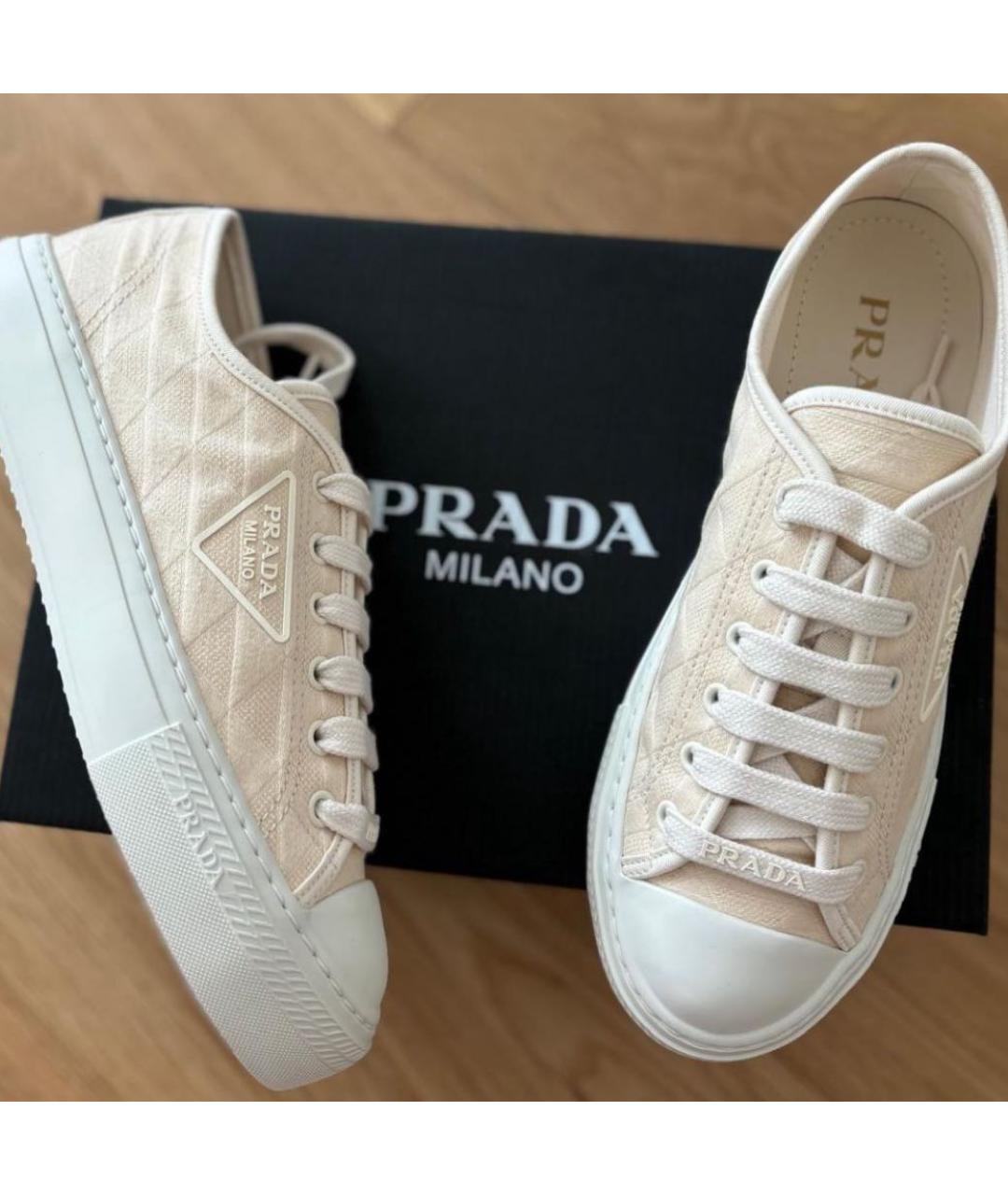 PRADA Бежевые текстильные кеды, фото 5