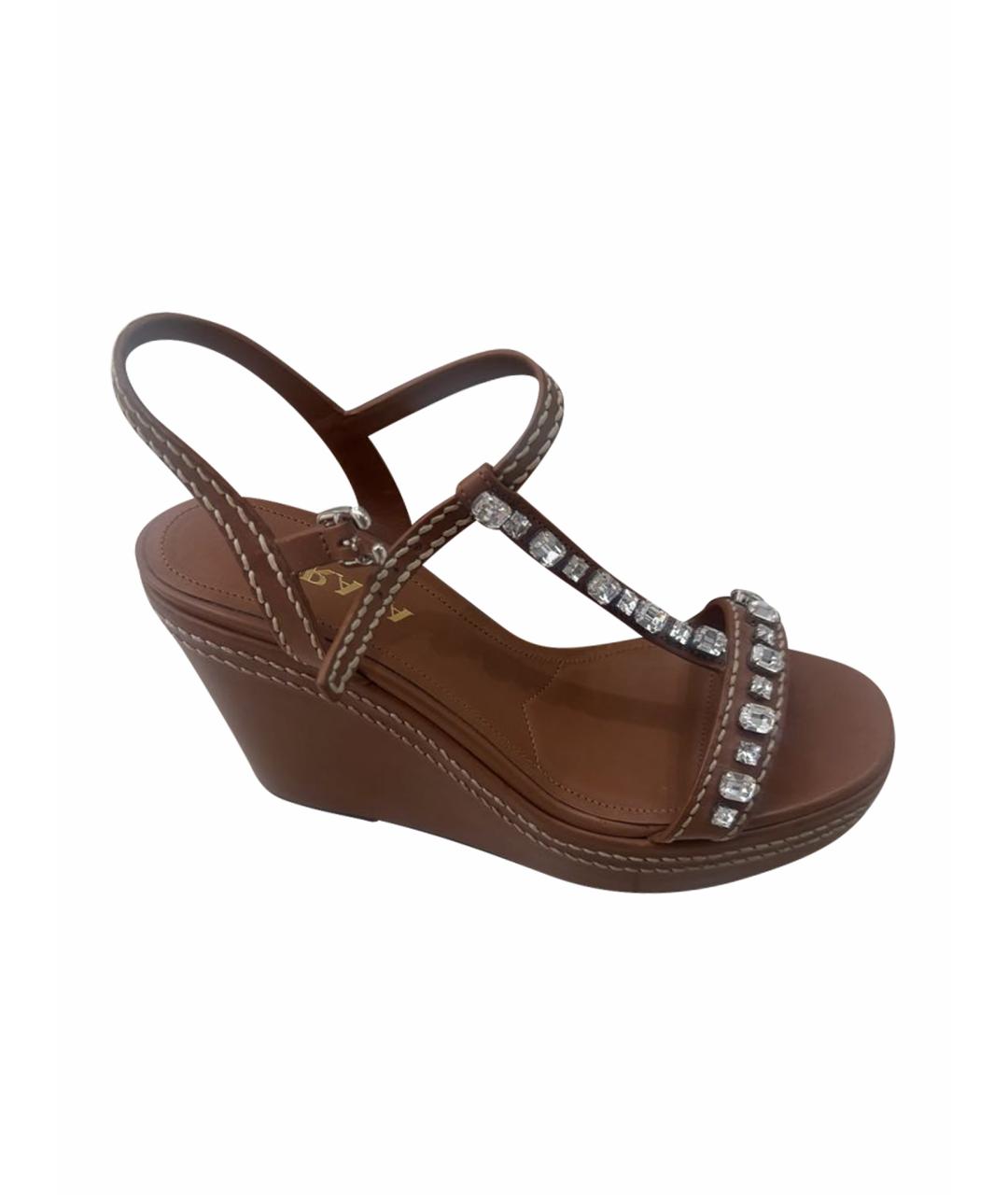 PRADA Коричневые кожаные босоножки, фото 1