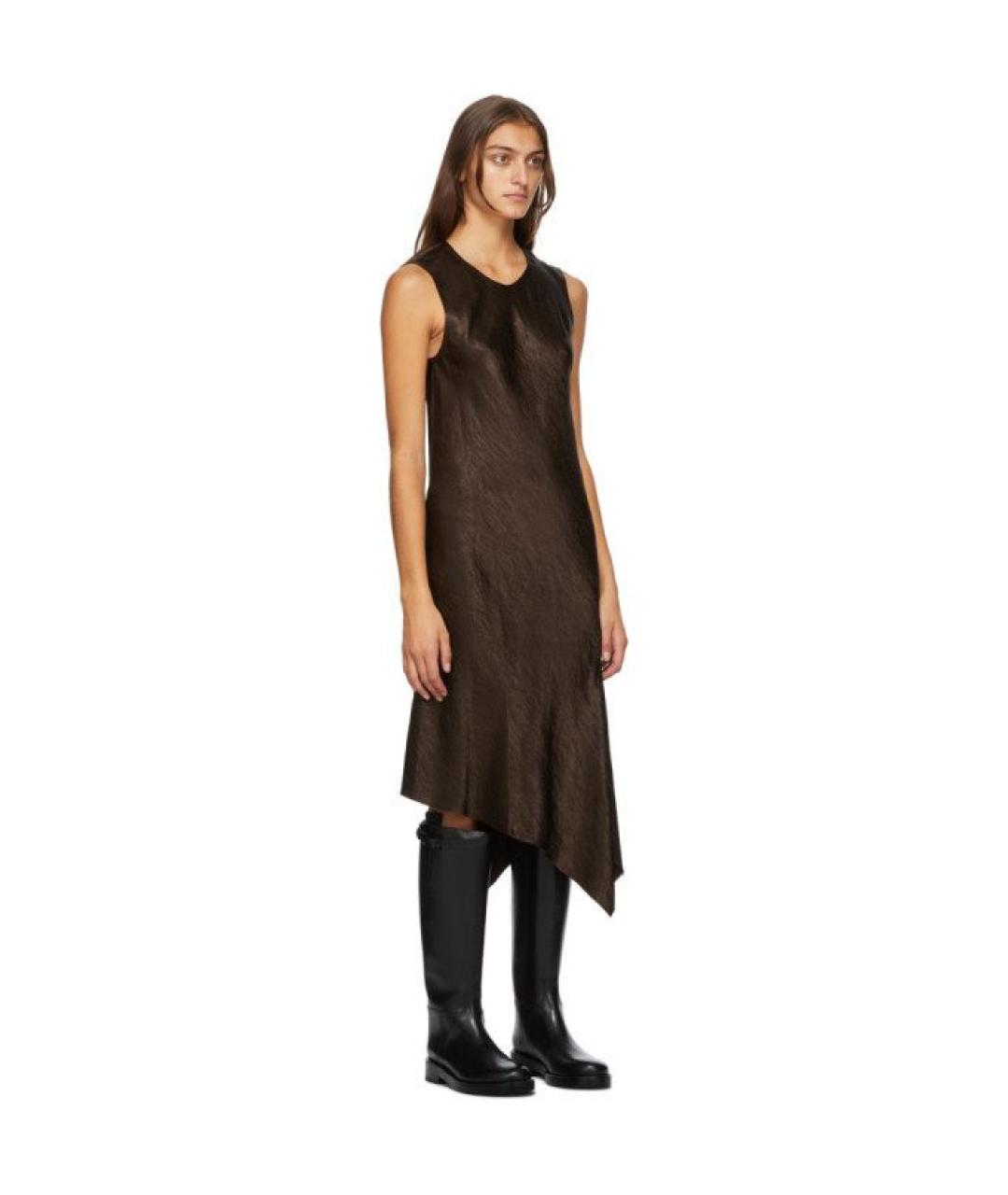 ANN DEMEULEMEESTER Коричневое шелковое повседневное платье, фото 9