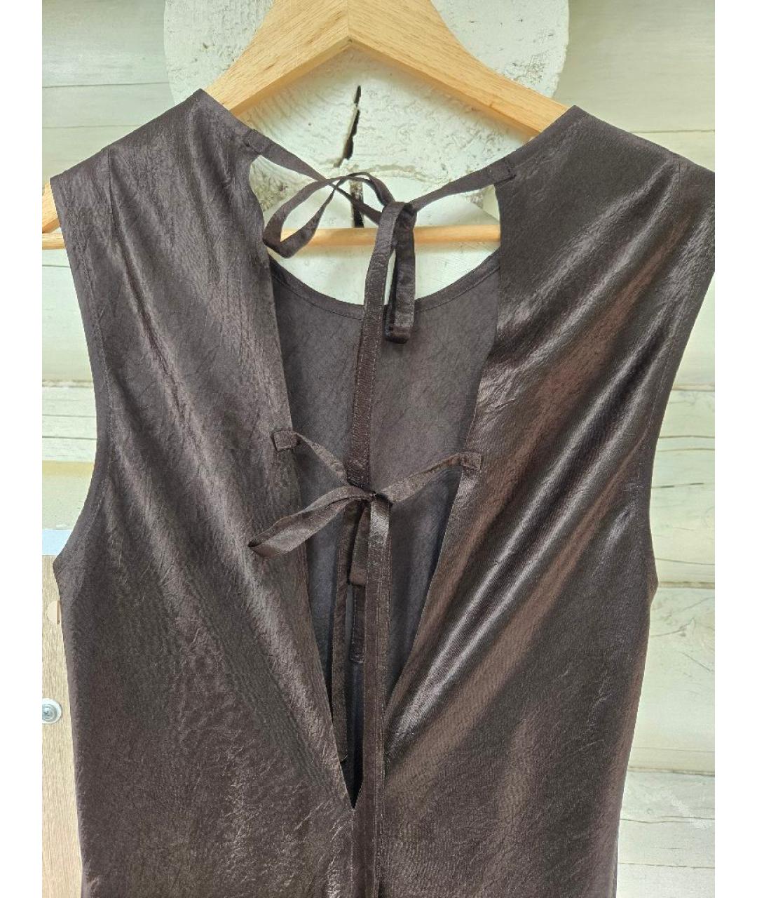 ANN DEMEULEMEESTER Коричневое шелковое повседневное платье, фото 5