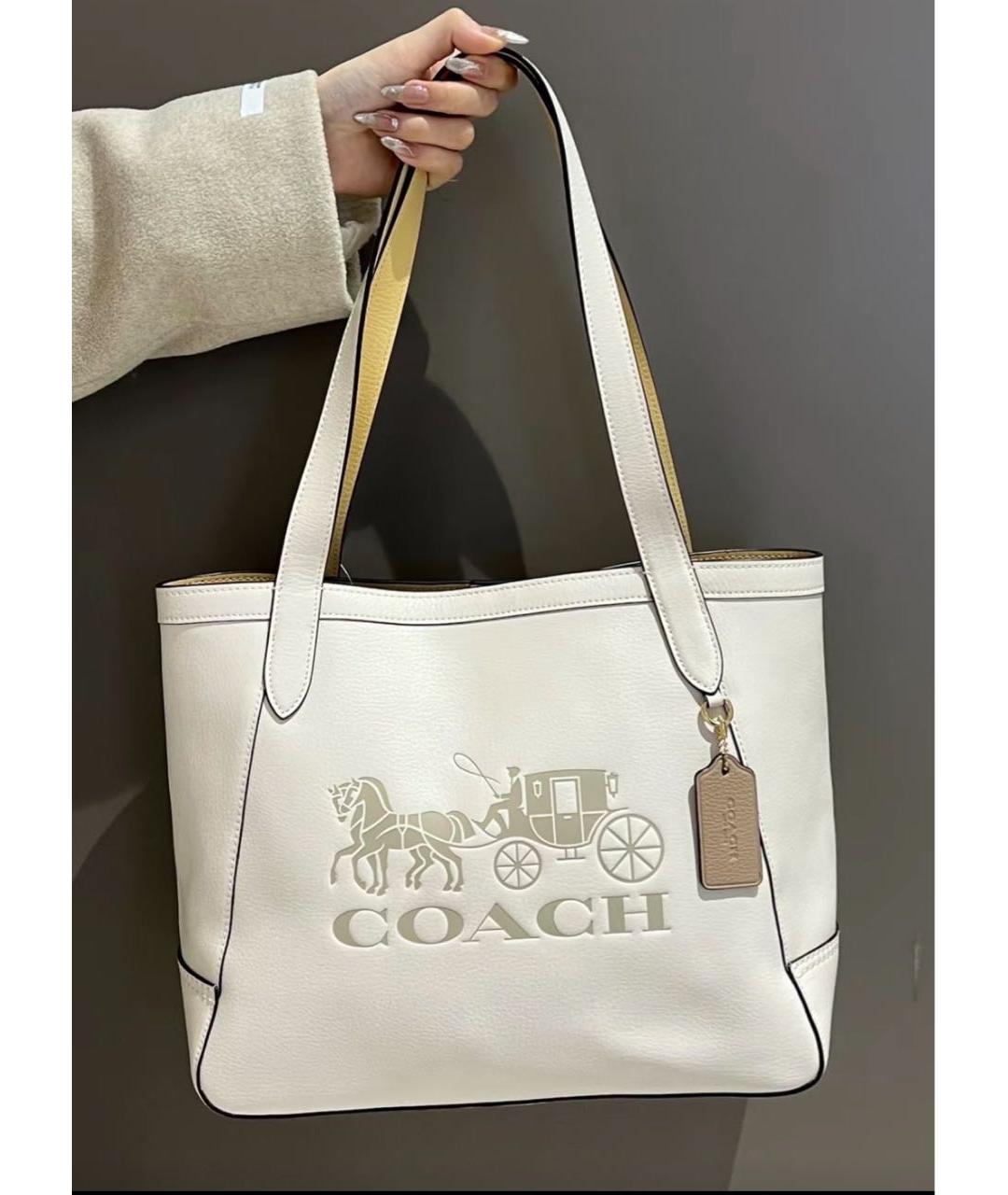 COACH Белая кожаная сумка тоут, фото 5