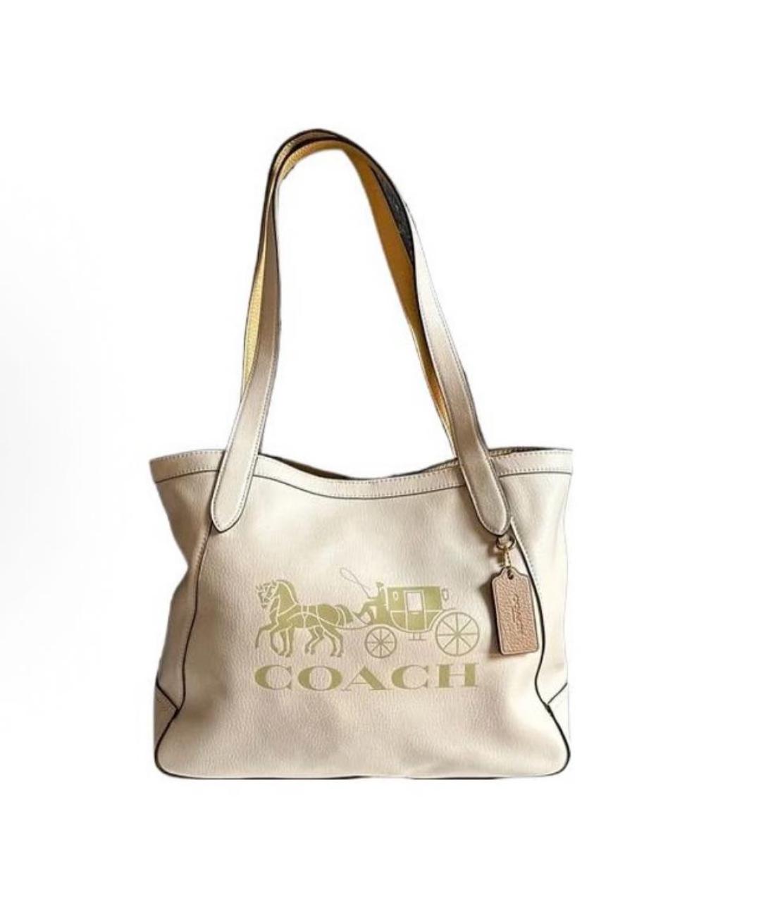 COACH Белая кожаная сумка тоут, фото 6