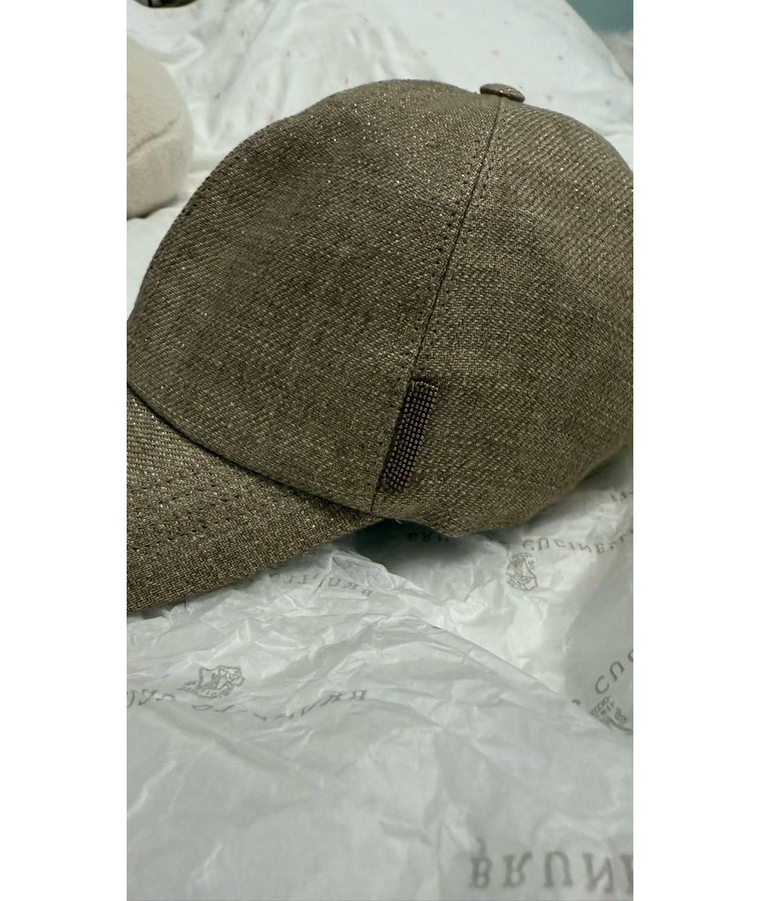 BRUNELLO CUCINELLI Золотая льняная кепка, фото 3