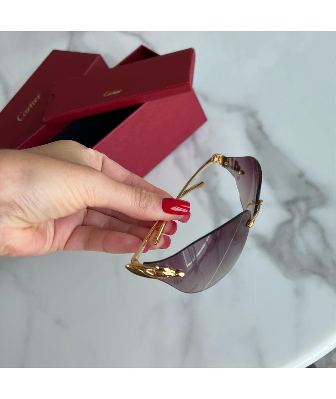 CARTIER Коричневые металлические солнцезащитные очки, фото 3
