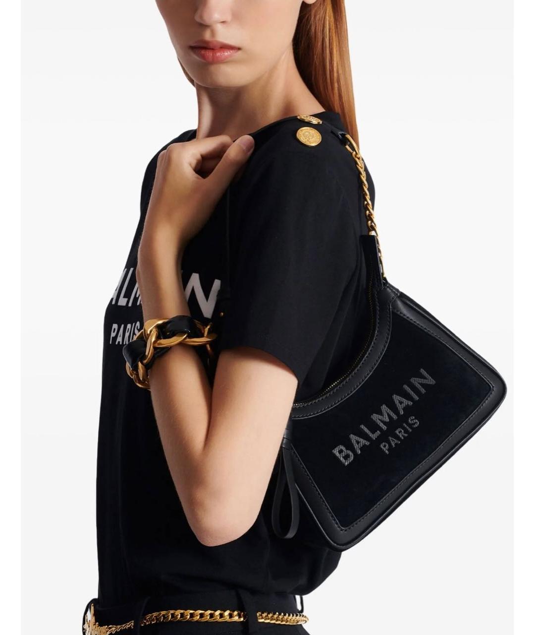 BALMAIN Черная кожаная сумка с короткими ручками, фото 4