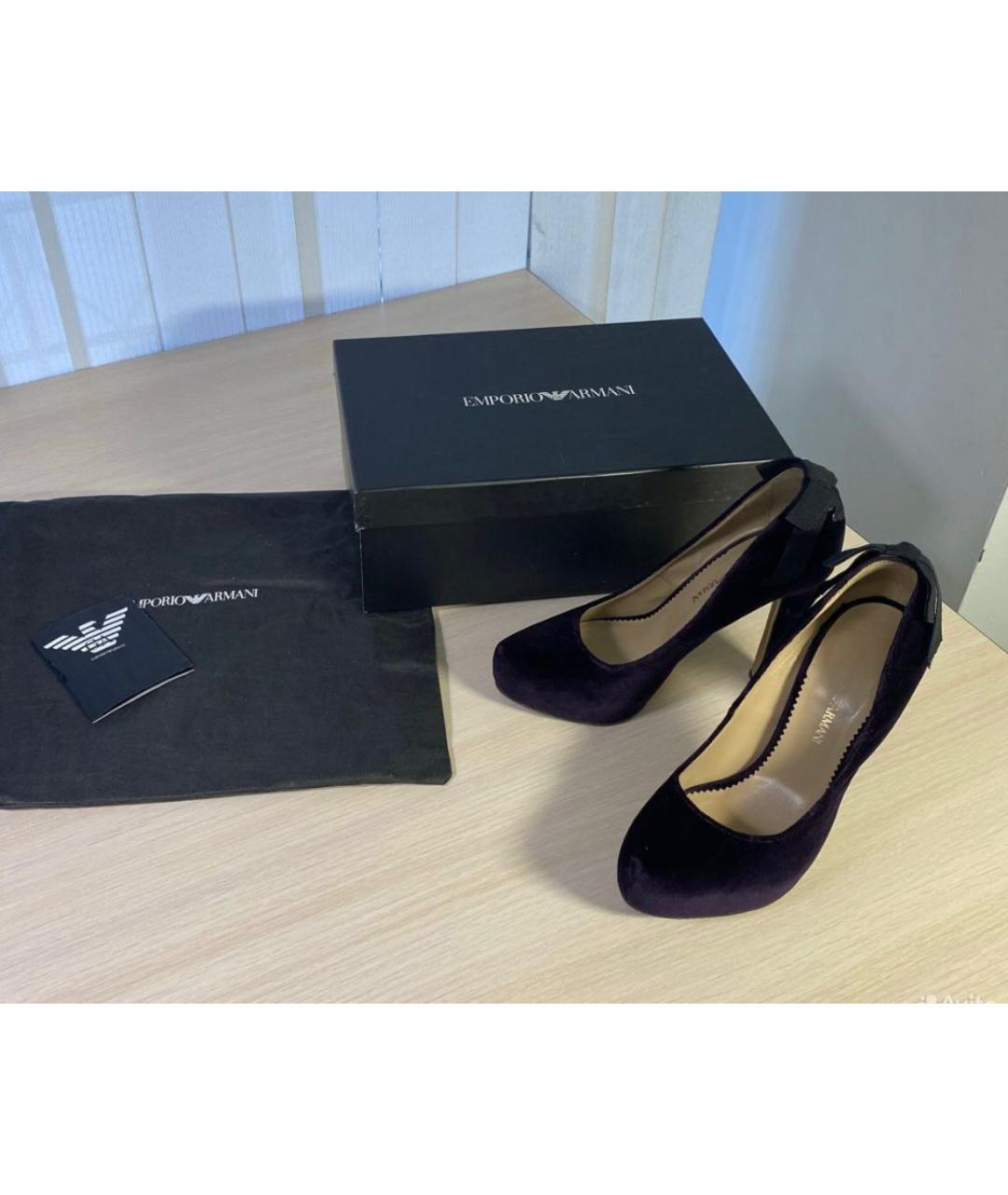 EMPORIO ARMANI Фиолетовые бархатные туфли, фото 8