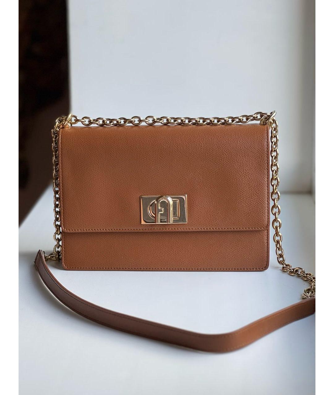 FURLA Коричневая кожаная сумка через плечо, фото 7