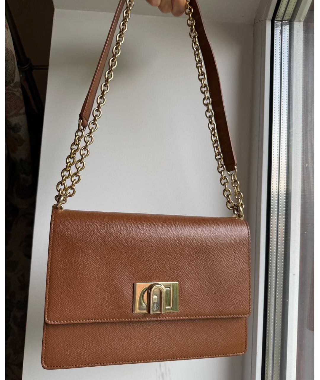 FURLA Коричневая кожаная сумка через плечо, фото 5