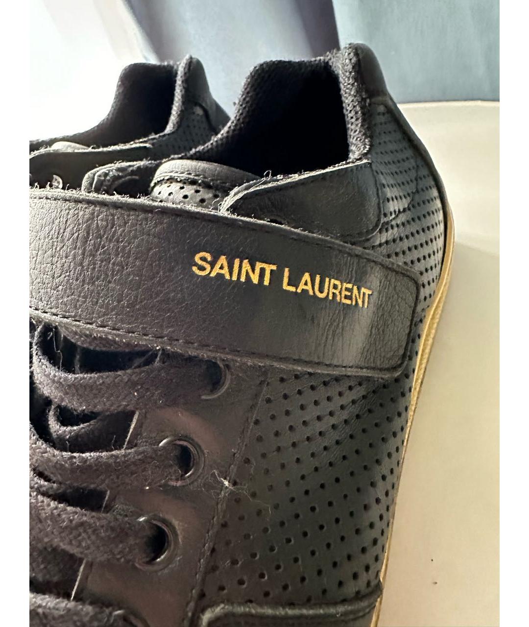 SAINT LAURENT Черные кожаные низкие кроссовки / кеды, фото 5