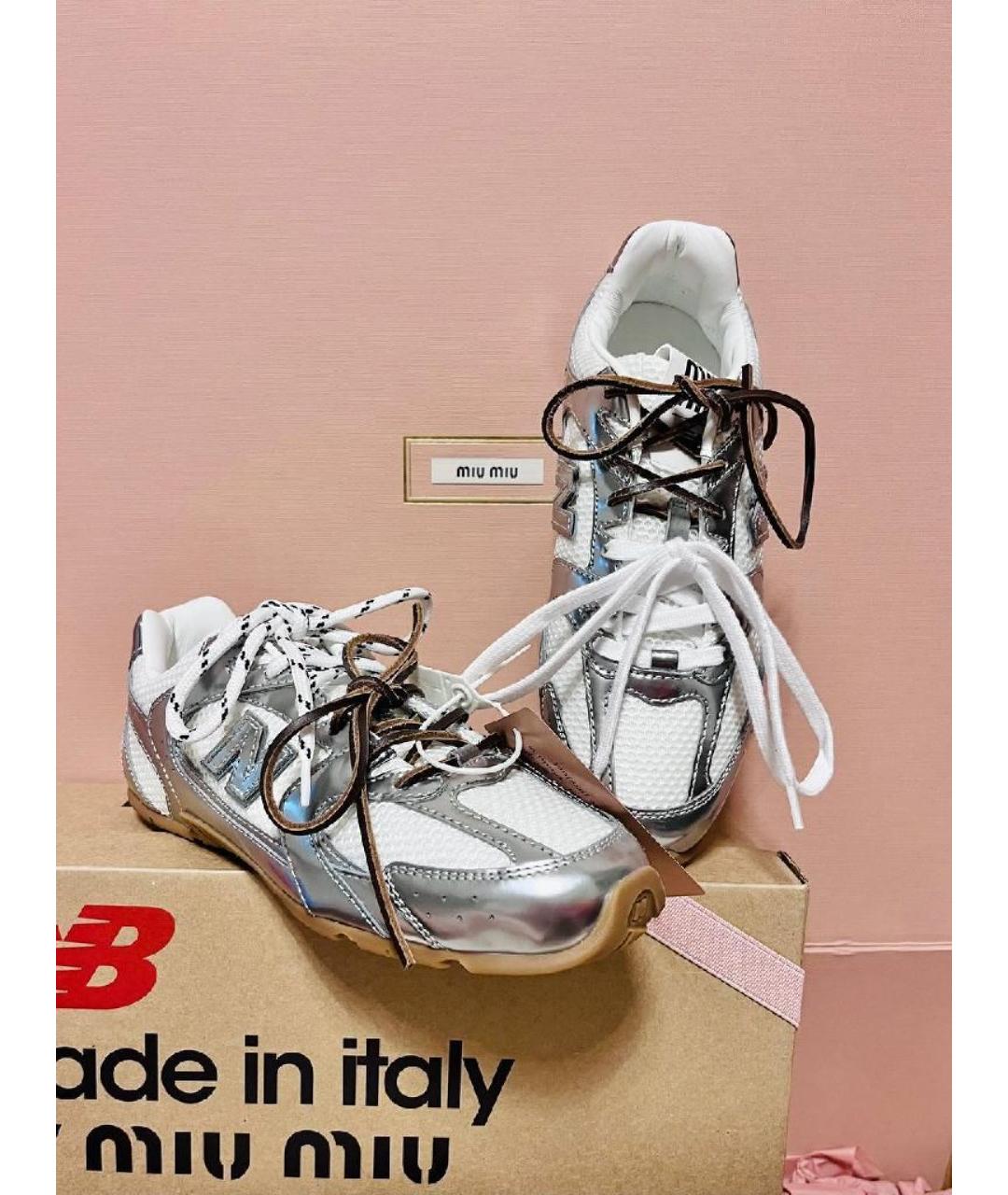 MIU MIU Серебряные кожаные кроссовки, фото 5
