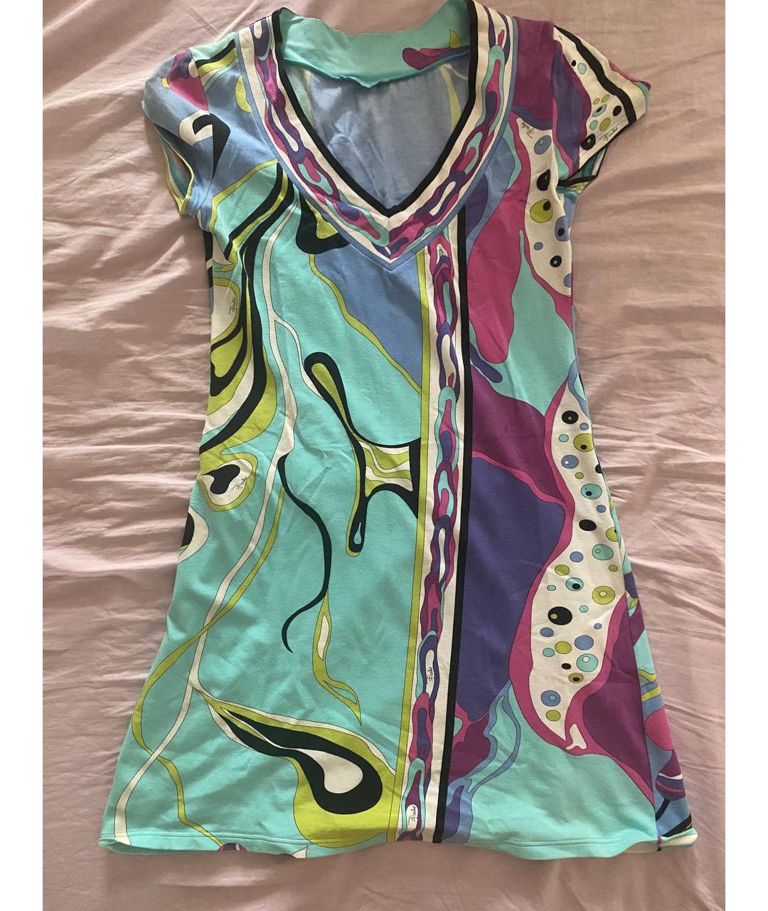 EMILIO PUCCI Бирюзовый хлопко-эластановый сарафан, фото 3