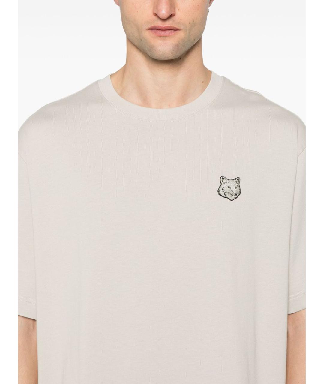 MAISON KITSUNE Бежевая хлопковая футболка, фото 2