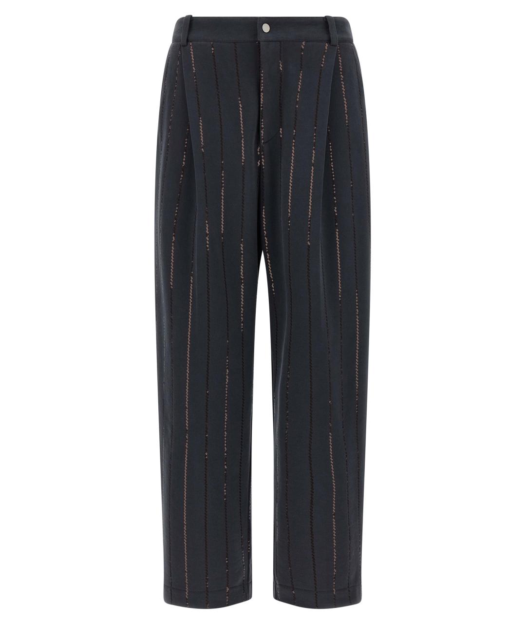 BRUNELLO CUCINELLI Антрацитовые хлопковые прямые брюки, фото 1