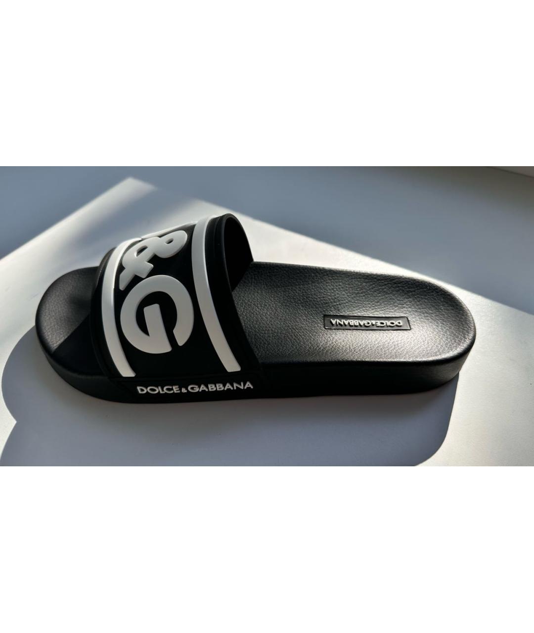 DOLCE&GABBANA Черные резиновые шлепанцы, фото 5