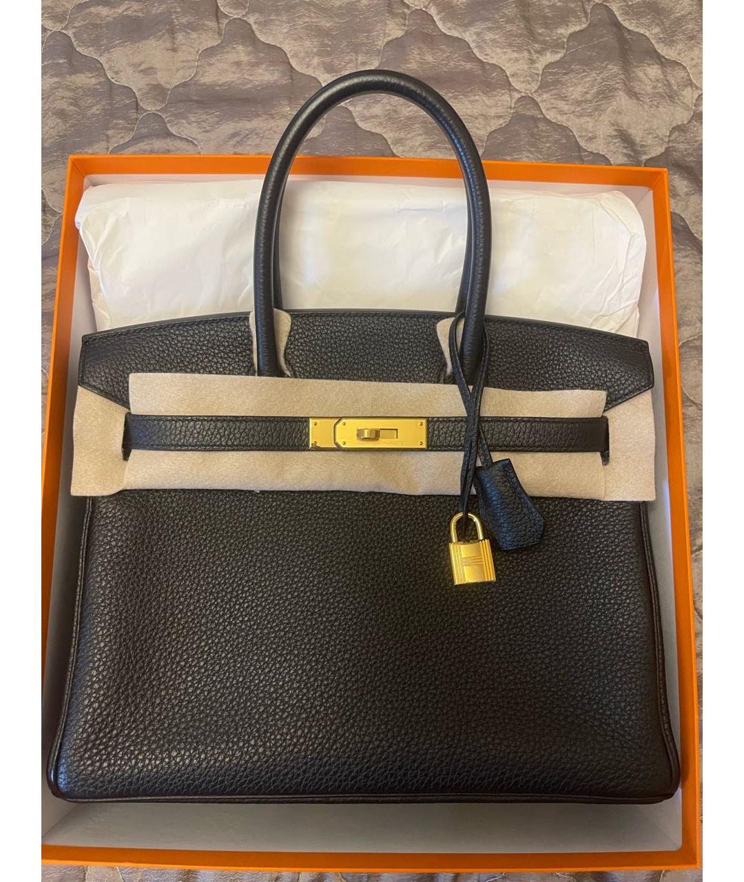 HERMES Черная кожаная сумка тоут, фото 6