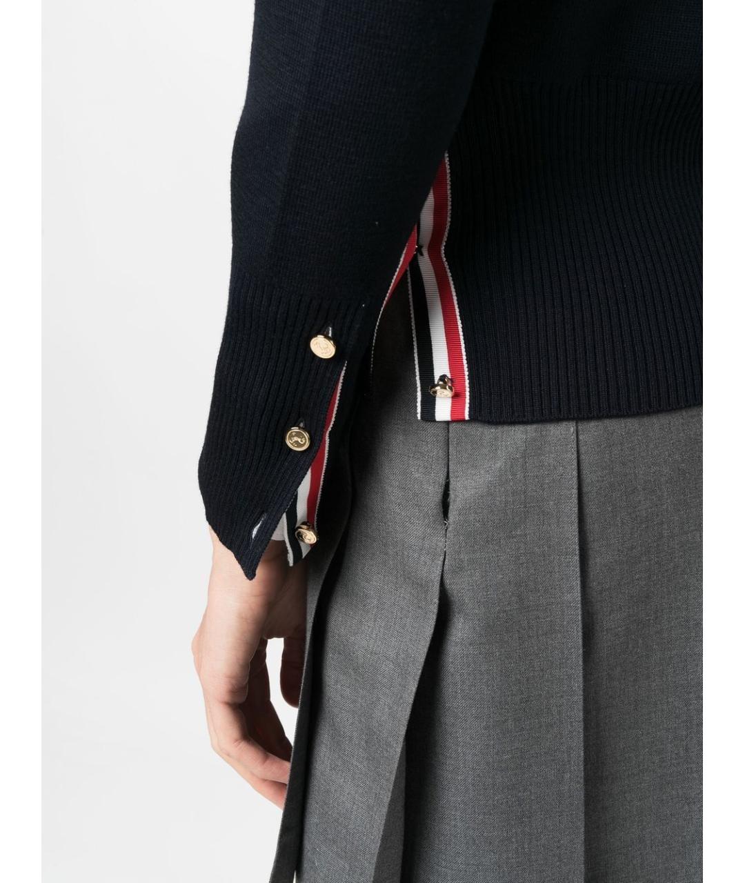 THOM BROWNE Темно-синий шерстяной кардиган, фото 3