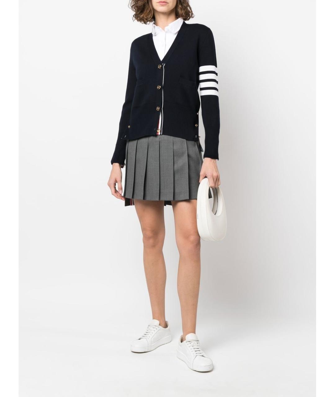 THOM BROWNE Темно-синий шерстяной кардиган, фото 5