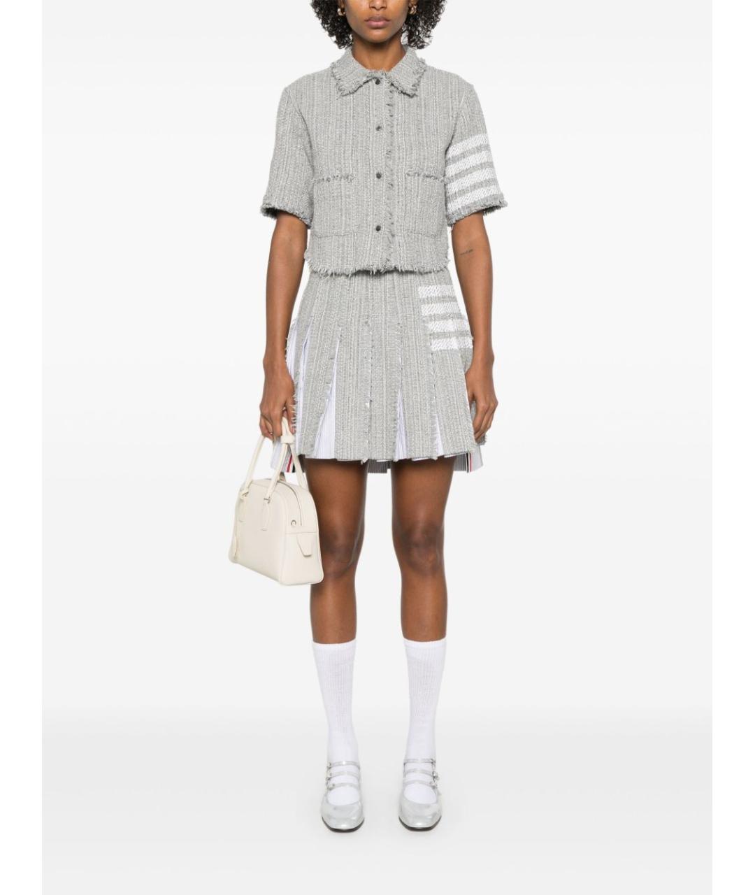 THOM BROWNE Серая хлопковая юбка мини, фото 4