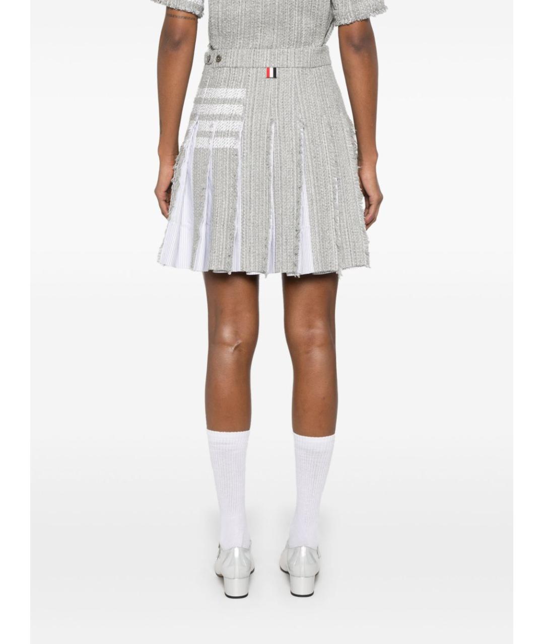 THOM BROWNE Серая хлопковая юбка мини, фото 3