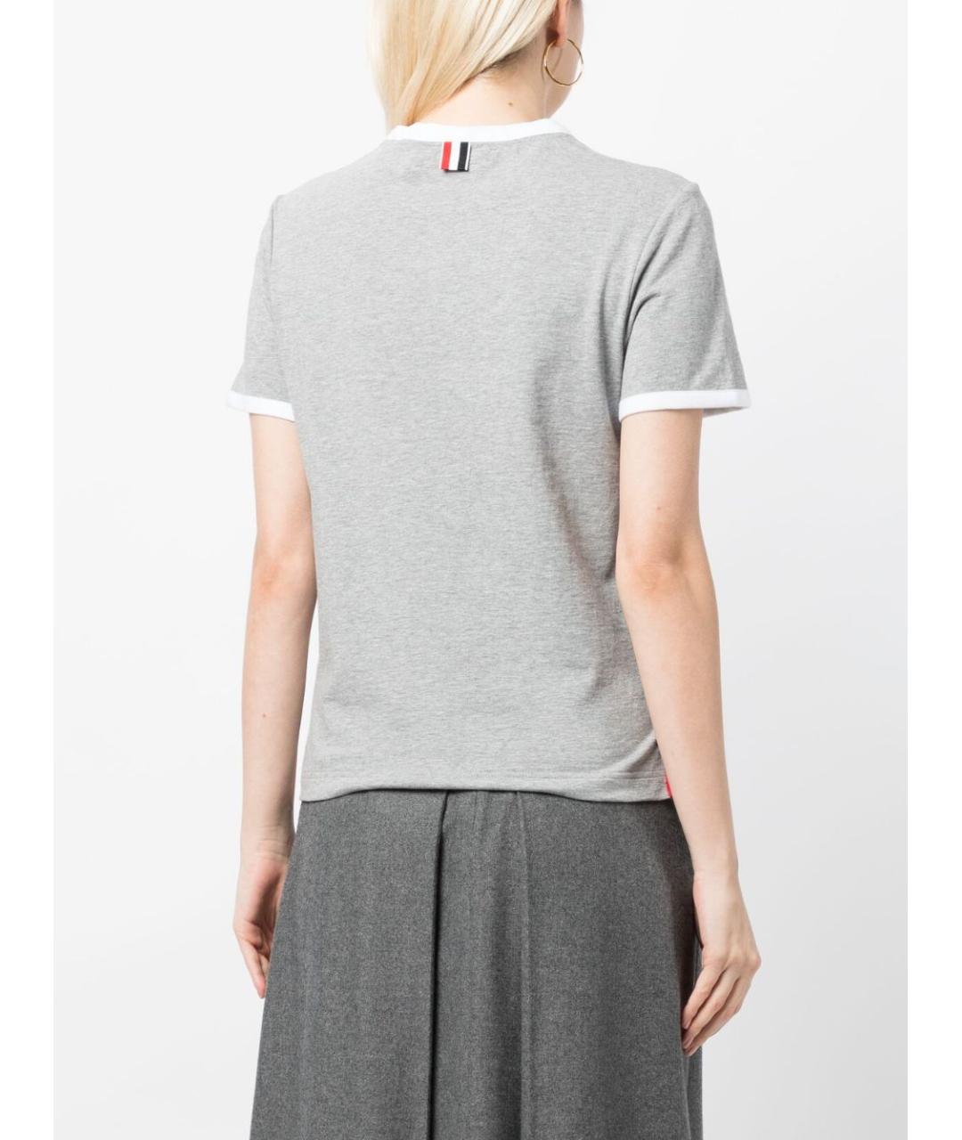 THOM BROWNE Серая хлопковая футболка, фото 4
