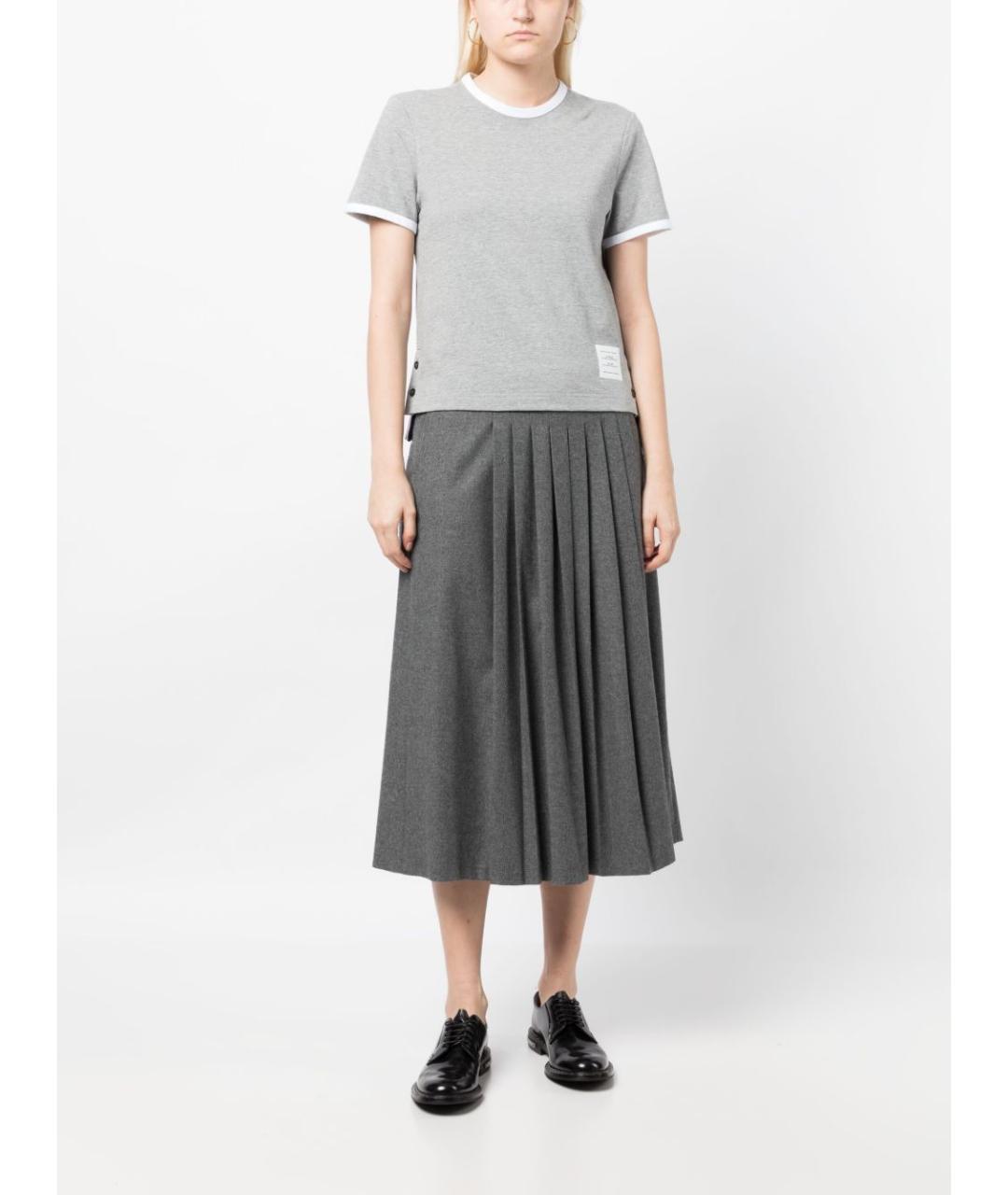 THOM BROWNE Серая хлопковая футболка, фото 2